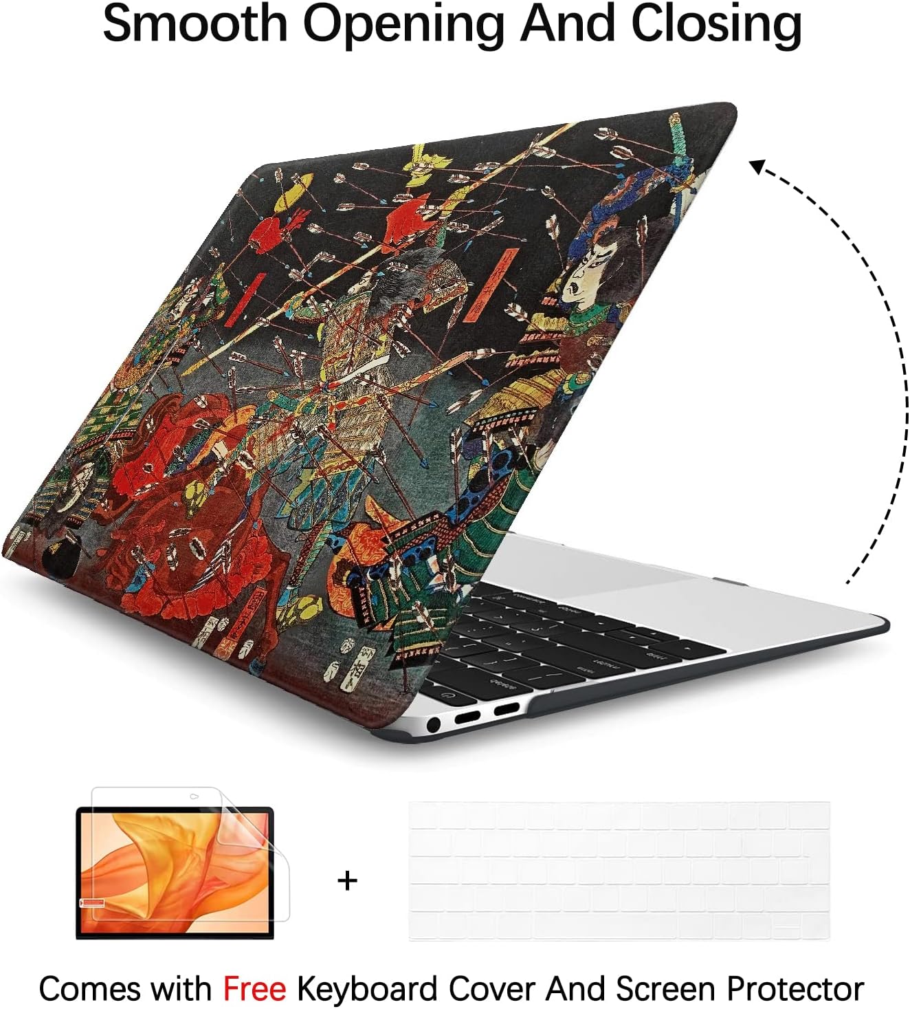 Berkin Arts Compatible with MacBook Pro 13 inch Cover, 2022, 2021, 2020-2018 Release A1708 with Keyboard Cover & Screen Protector Ukiyo-e (The Kusunoki's Final Attack by Kuniyoshi)