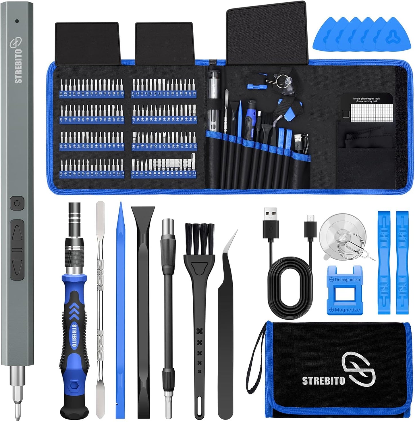 STREBITO Electric Screwdriver, 144-in-1 Precision Screwdriver Set, 120 Magnetic Bits, Organized Storage and Portability, Small Tool Kit for Electronics, PC, Computer and Laptop, Gifts for Men