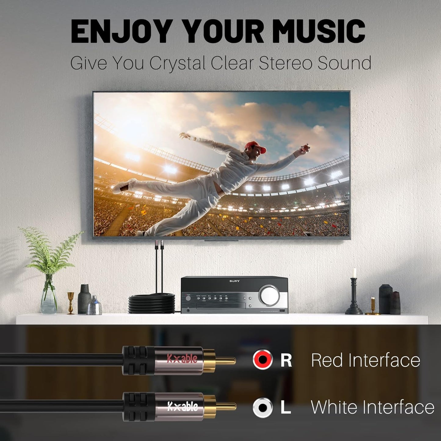 RCA Cable 4FT, 2RCA Male to 2RCA Male Stereo Audio Cable,【Oxygen-Free Copper, Hi-Fi Sound, Double Shielded】 2 RCA Car Audio Subwoofer Cord for Home Theater, HDTV, Amplifier, Hi-Fi System, Speaker