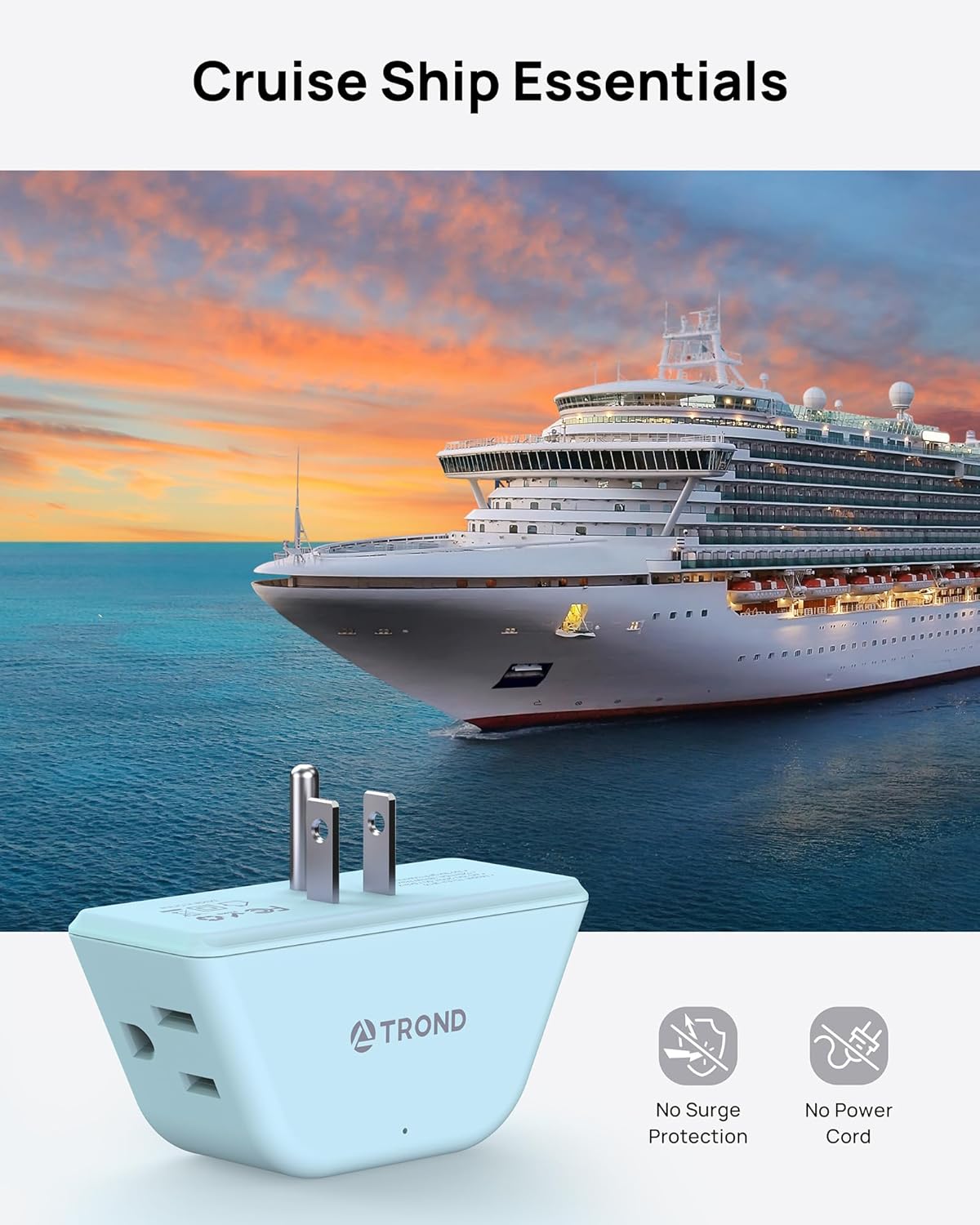 TROND Outlet Extender, 3 Way Angled Plug Splitter, 3-Prong Grounded Wall Outlet Adapter, Cruise Essentials, Compact and Practical Plug Expander for Home Decoration Travel Essentials, Mint Green