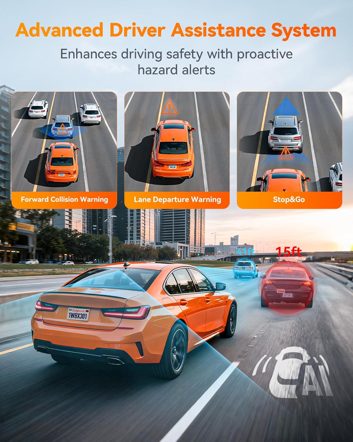 WOLFBOX X3 2.5K 1440P 60FPS Dash Camera, STARVIS 2 IMX675 with ADAS, 1440P+1080P Dual Dashcam Front and Rear Camera with Built-in 5.8GHz WiFi & GPS, 64GB Card, Touch Screen, G-Sensor, Loop Recording