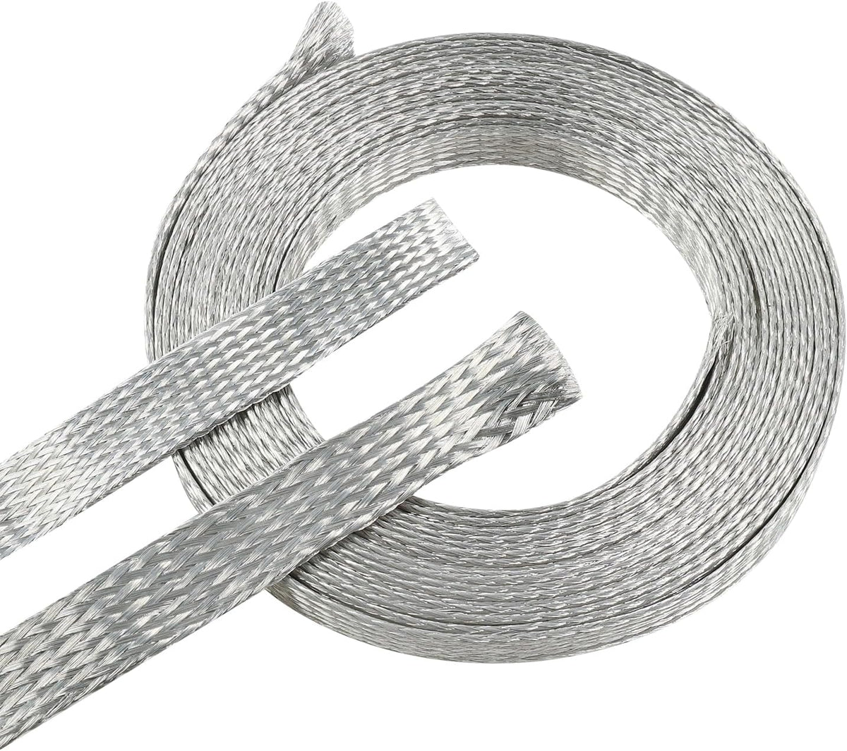 Tinned Copper Metal Braid Sleeving Wire Shielding Sleeve Braided Copper Ground Straps EMI/RFI Interference Expandable Flat Mesh Shielding Cable for Protect Wire (1/2inch-22ft)
