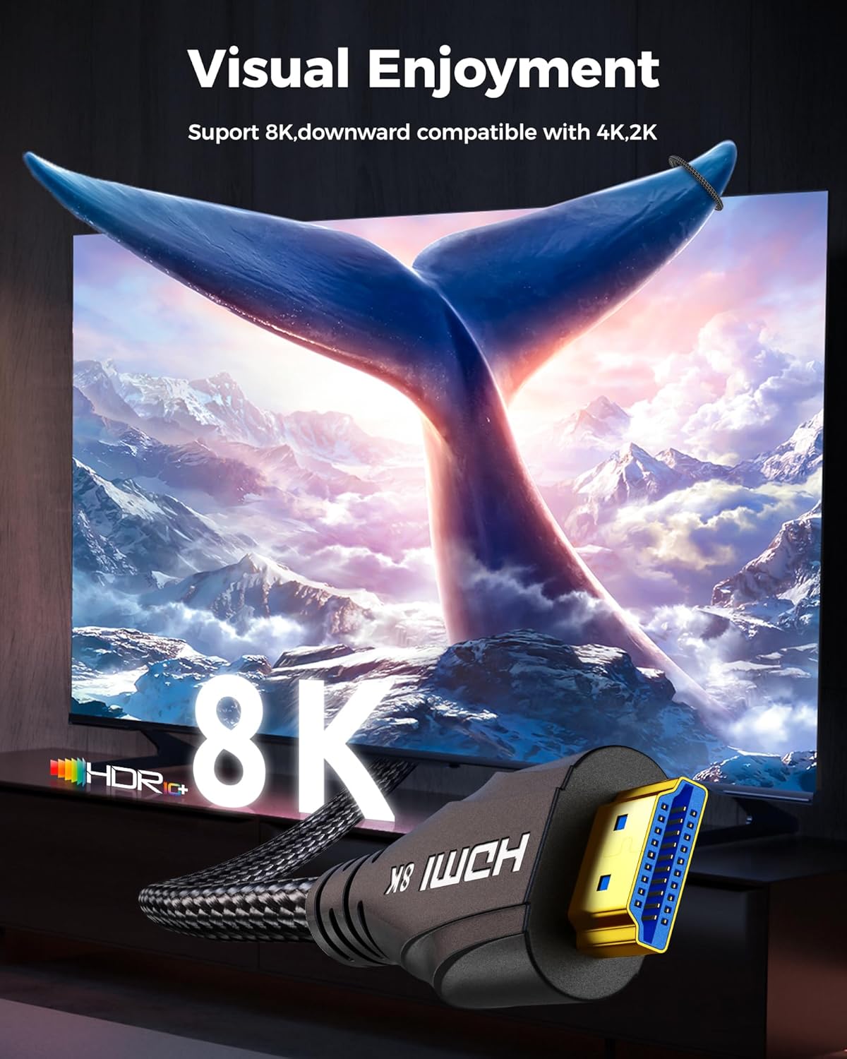 HDMI Cable 3.3FT 2Pack,Certified 8k Ultra High Speed HDMI Cable,48Gbps,8K 60hz,4K 120hz,Braided,eARC,HDCP 2.2&2.3,Compatible for PS5/PS4/Blu-ray/RTX 3080 3090