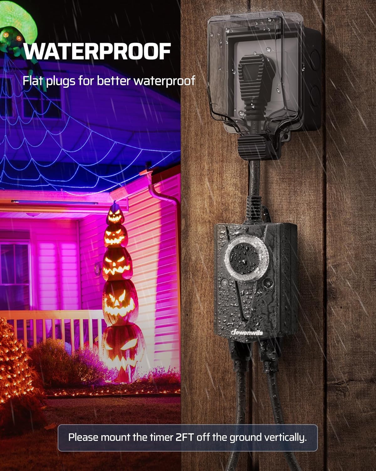 DEWENWILS Outdoor Light Timer Waterproof, Plug in Timer Switch, Electrical Outlets for Decoration Lights, String Lights, 15A 1/2HP UL Listed