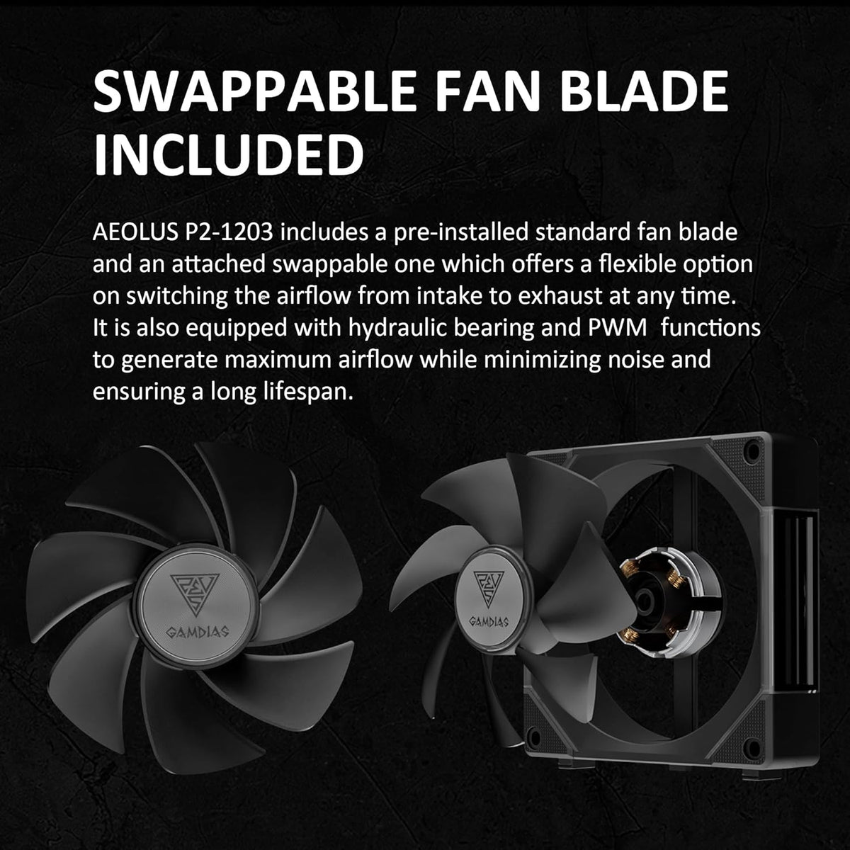 GAMDIAS AEOLUS P2-1203 120mm ARGB PWM Fan (3 Pack, no Hub), Include Reverse Fan Blade x3 & Controller, ARGB Sync, Easy Installation & Cabless Daisy-Chain Design, Silent Operation, Up to 2400RPM, Black