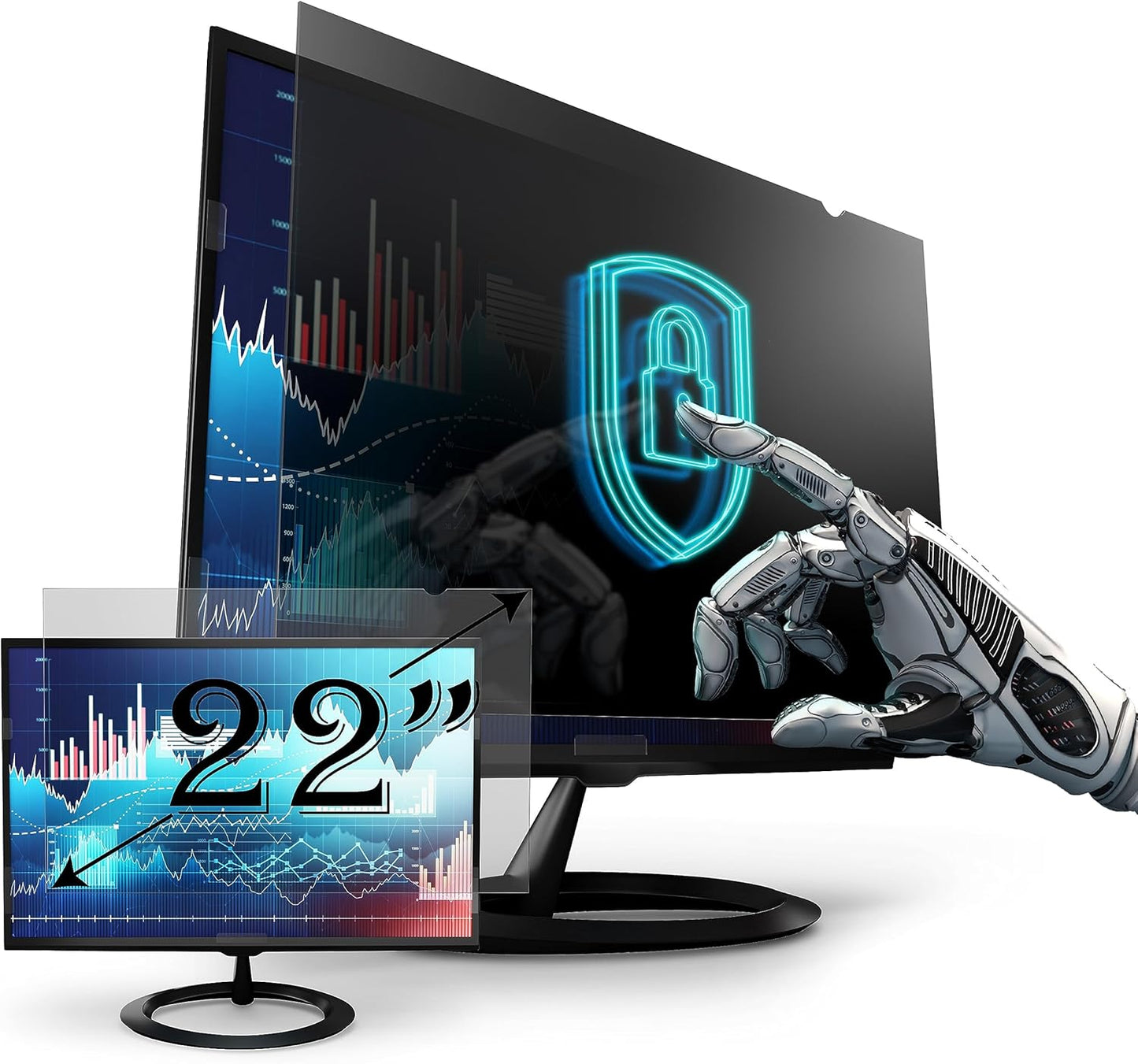 Premium Privacy Screen Filter for 22 Inches Desktop Computer Monitor. Screen Protector Size is 18.7 inch width x 11.7 inch height. Anti Glare and Anti Blue Light Protection
