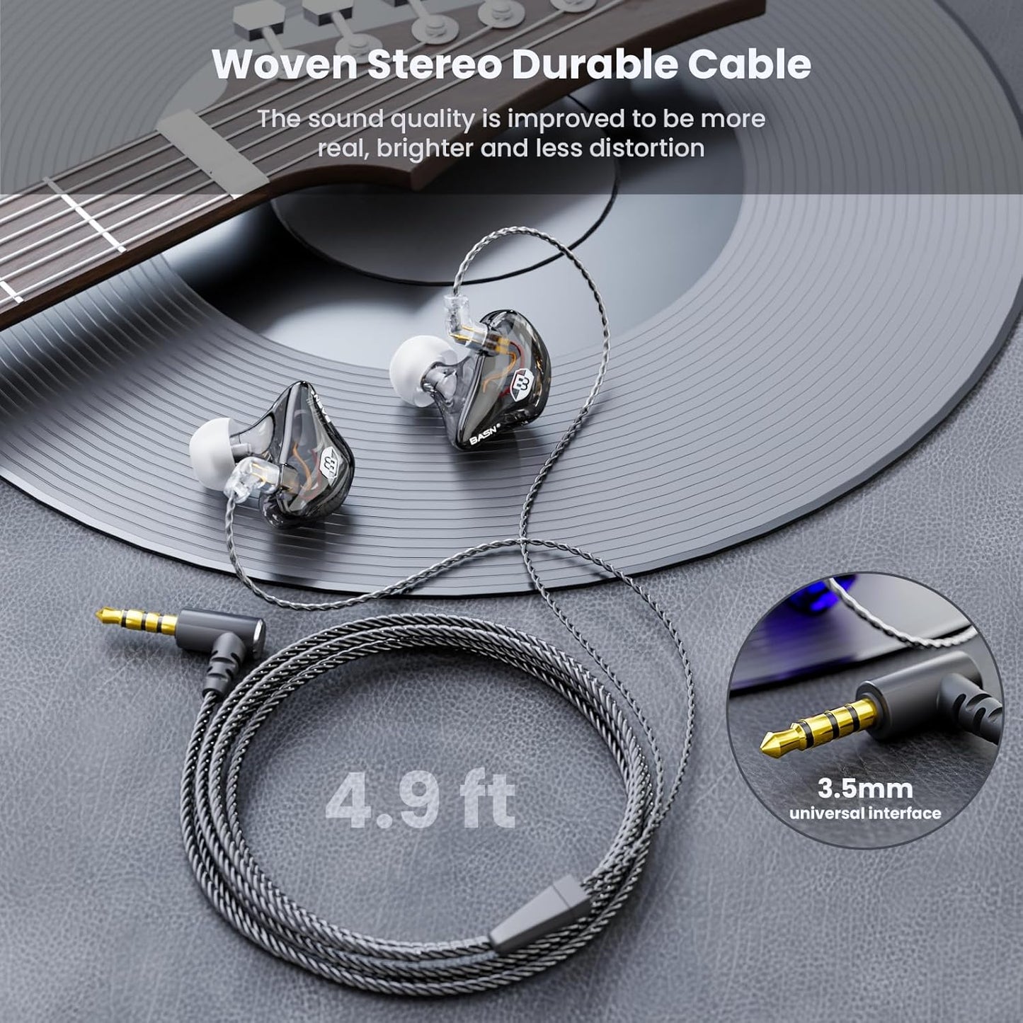 BASN Bsinger Professional in Ear Monitor Headphones, Dual Drivers 2-Pin IEM Earbuds with Mic, Clear Sound HiFi Earphones for Musicians Drummers and Stage (Black, 2-Pin)