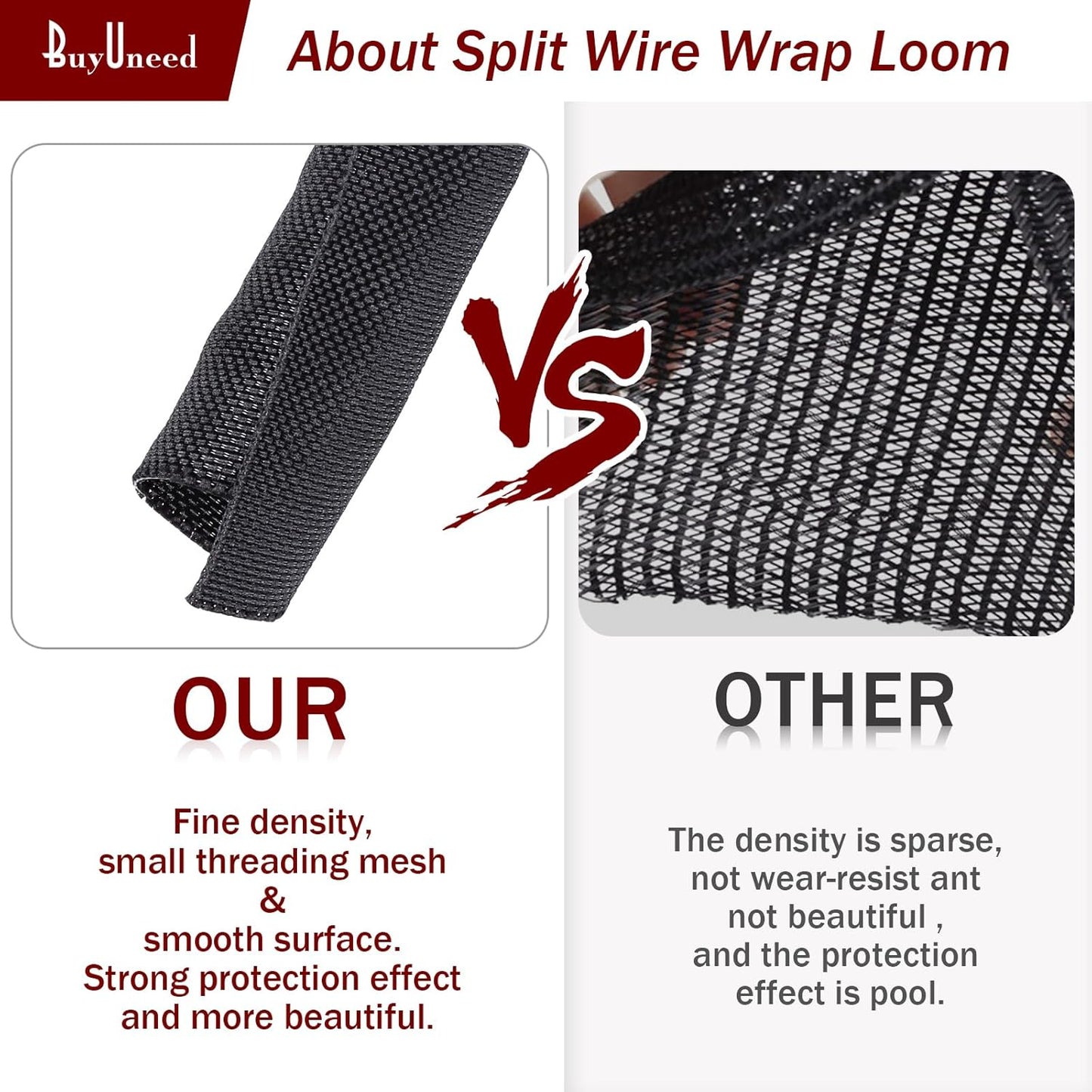 Black Braided Cable Management Sleeves Wire Loom Tubing Cord Protector Self-Wrapping (3/8"-30Feet)
