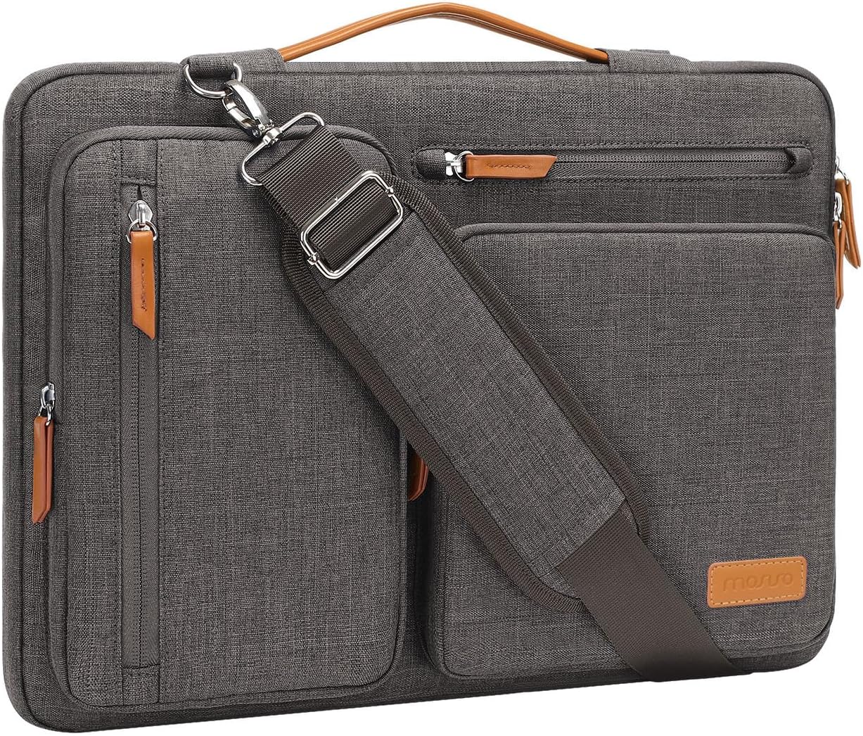 MOSISO 360 Protective Laptop Shoulder Bag,15 inch Computer Bag Compatible with MacBook Air M4 M3 M2/Pro A1990 A1707, Dell XPS Plus,Side Open Messenger Bag with 4 Zipper Pockets&Handle, Taupe Gray