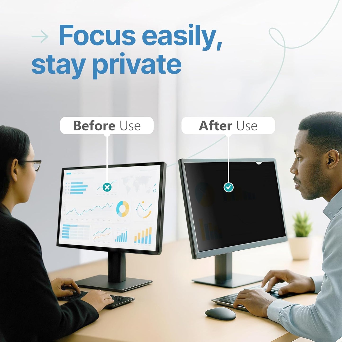 VINTEZ 31.5 Inch 16:9 Privacy Screen for Computer Monitor and Laptop - Anti Glare Protector Film Blue Light Filter Eye Protection - Computer Screen Privacy Shield, [1 Pack]