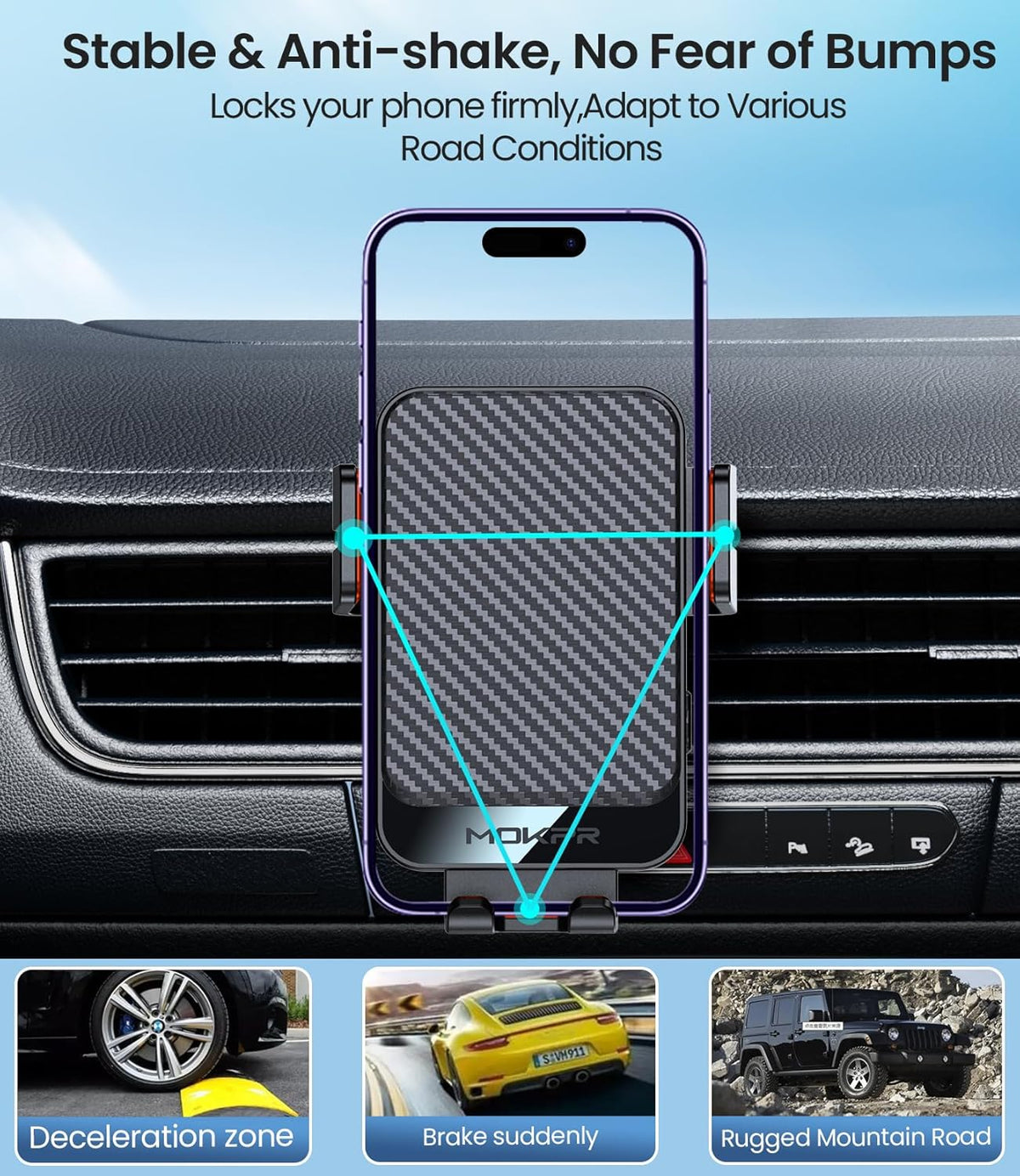 Wireless Car Charger, MOKPR 15W Fast Charging Auto-Clamping Car Mount Hands-Free Car Charger Mount for Dash Windshield Air Vent Compatible with iPhone 16 15/14/13/12, Samsung S23/S22/S21,red