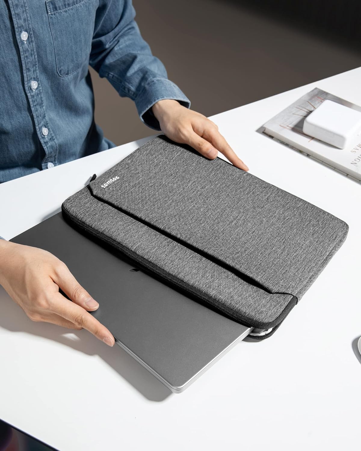 tomtoc Slim Laptop Sleeve for 14-inch MacBook Pro M4/M3/M2/M1 Pro/Max 2024-2021, Water-Resistant Protective Case for 13.8 Inch Surface Laptop AI PC, Accessory Bag
