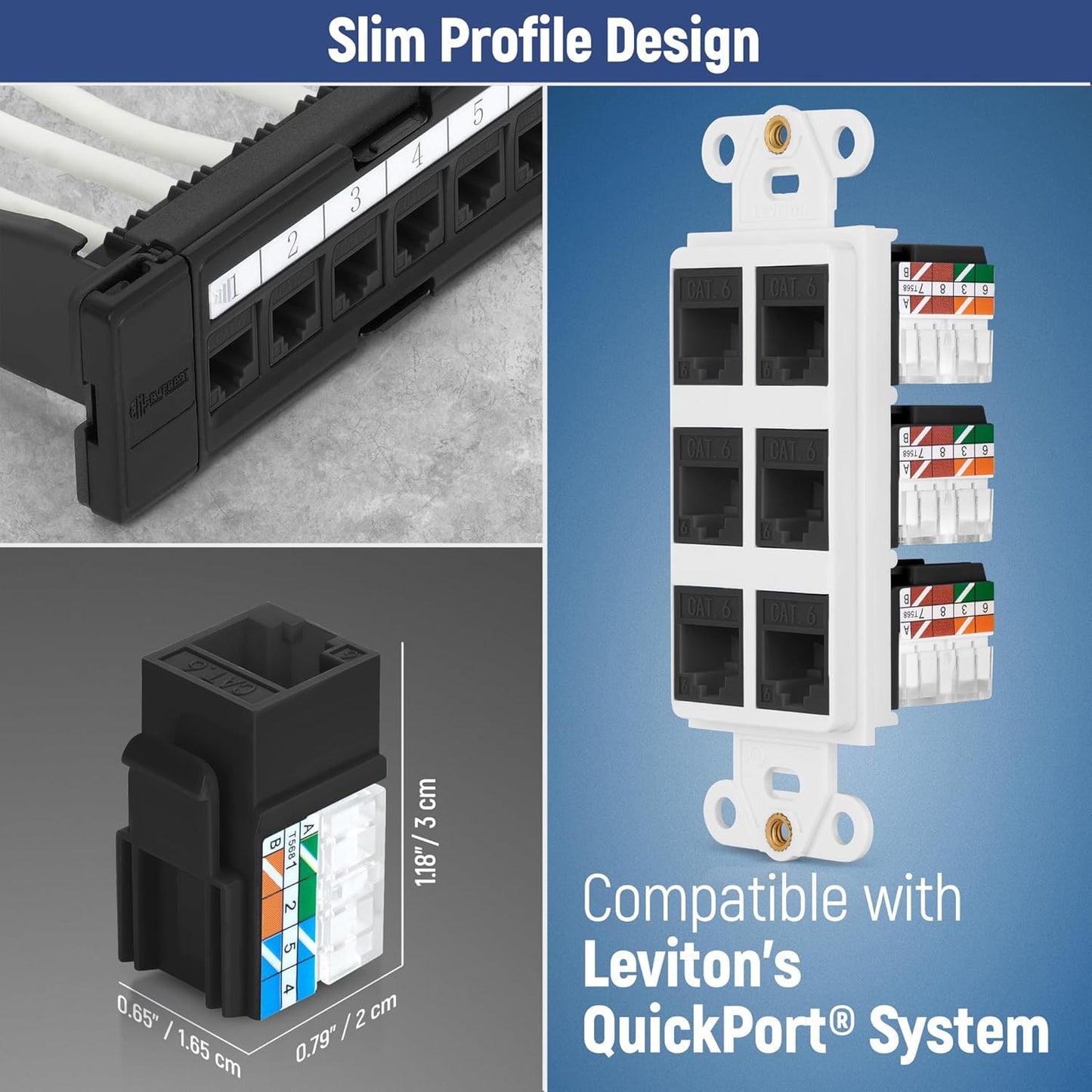 Everest 90° Angled RJ45 Cat6A Keystone Jacks 100-Pack in Black - Slim Profile Female RJ45 Connectors - Cat 6A Keystone Jack - Compatible with 90° Angled Speed Termination Tool - easyJACK (B094WB91H3)