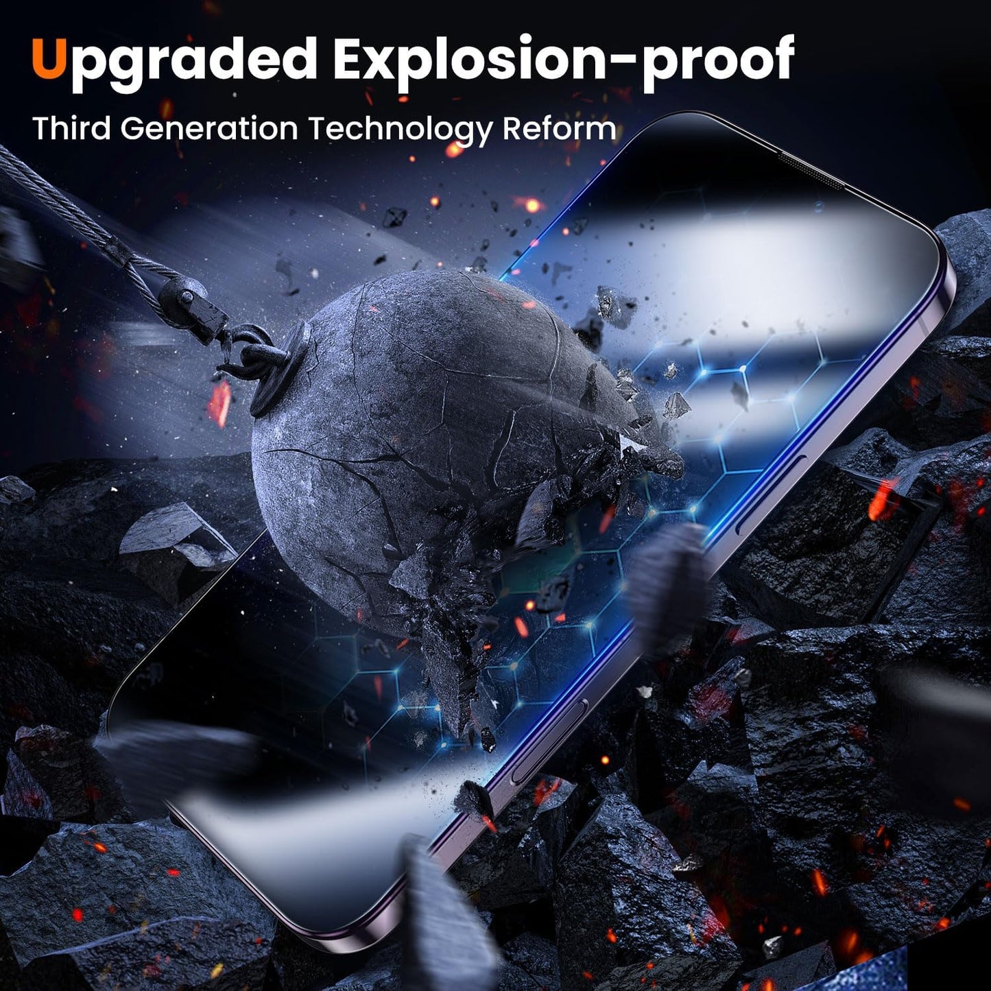 UniqueMe for iPhone 14 Pro Max Screen Protector - [Military Grade Shatterproof & 9H+ Hardness] Screen Protector 14 Pro Max Tempered Glass Full Coverage Protection, Easy Installation, 2 Packs