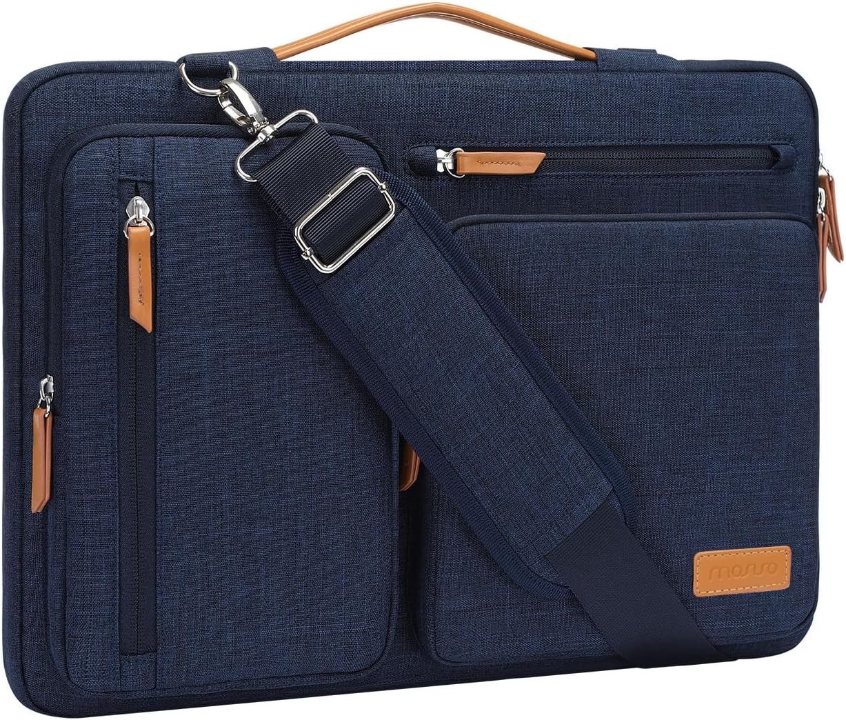 MOSISO 360 Protective Laptop Shoulder Bag,13-13.3 inch Computer Bag Compatible with MacBook, HP, Dell, Lenovo, Asus Notebook,Side Open Messenger Bag with 4 Zipper Pockets&Handle, Navy Blue