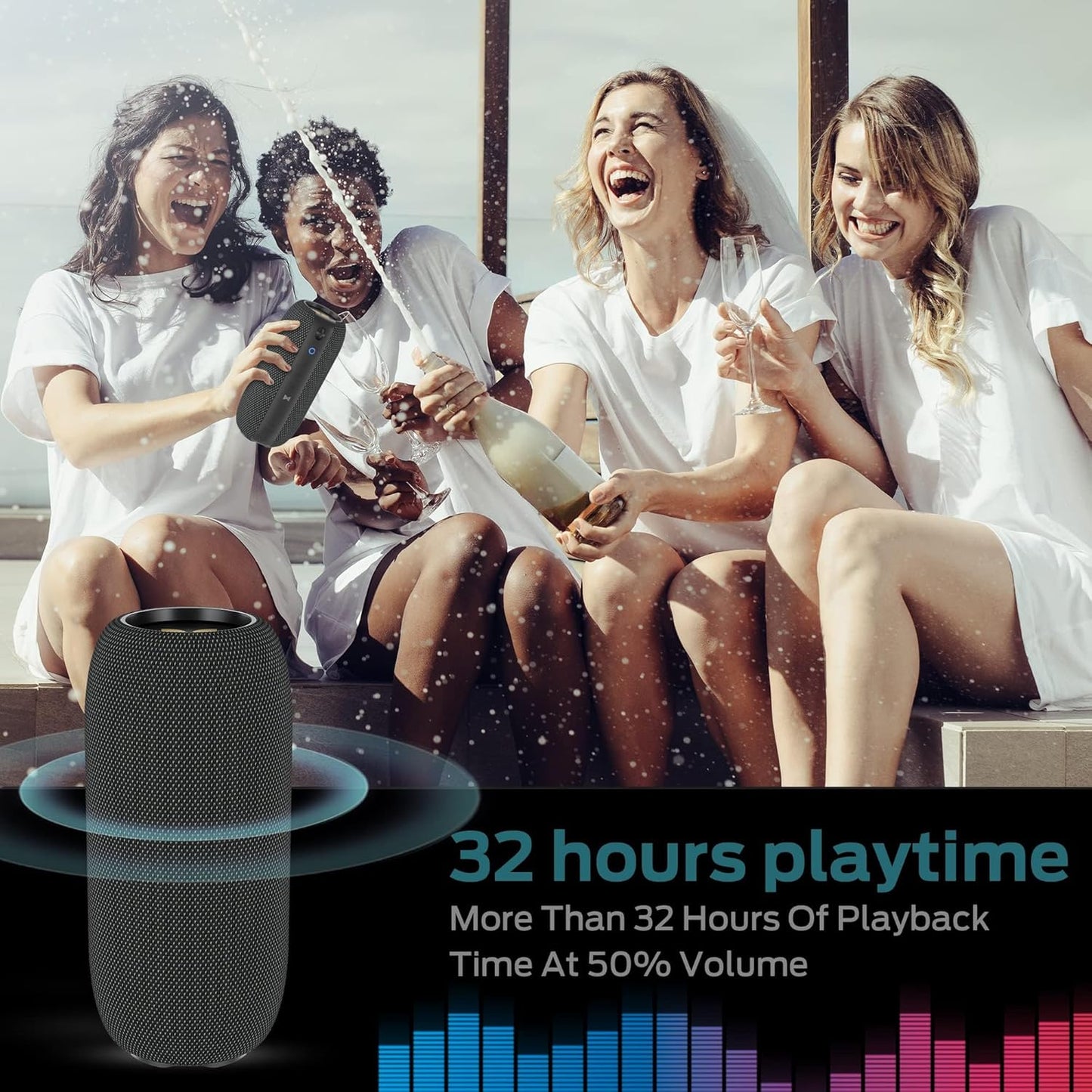 Monster S320 Bluetooth Speaker, 40W True Wireless,360° Stereo Sound Effect,IPX7 Waterproof, 32 Hour Playing Time,Suitable for Outdoor Portable Speaker (Black).