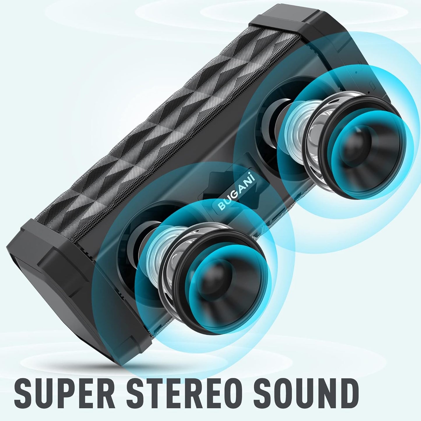 BUGANI Bluetooth Speakers Portable Bluetooth Speaker, 100ft Wireless Range, Louder Volume, Stereo Sound, Amazing Bass 24H Playtime, IPX5, Built-in Mic, Wireless Speaker for Ourdoor Indoor(Black)