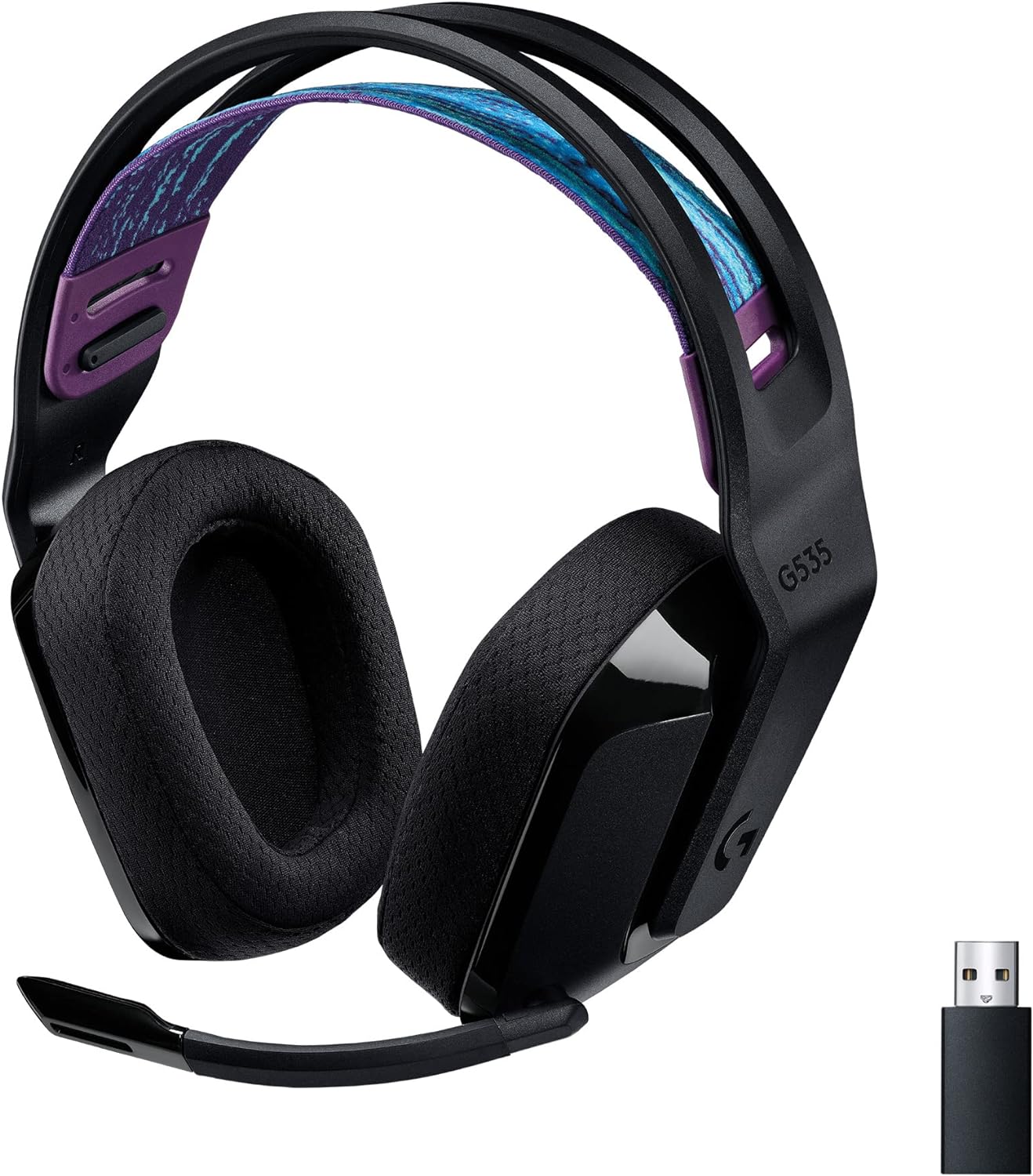 Logitech G535 LIGHTSPEED Wireless Gaming Headset - Lightweight on-ear headphones, flip to mute mic, stereo, USB rechargeable - Black