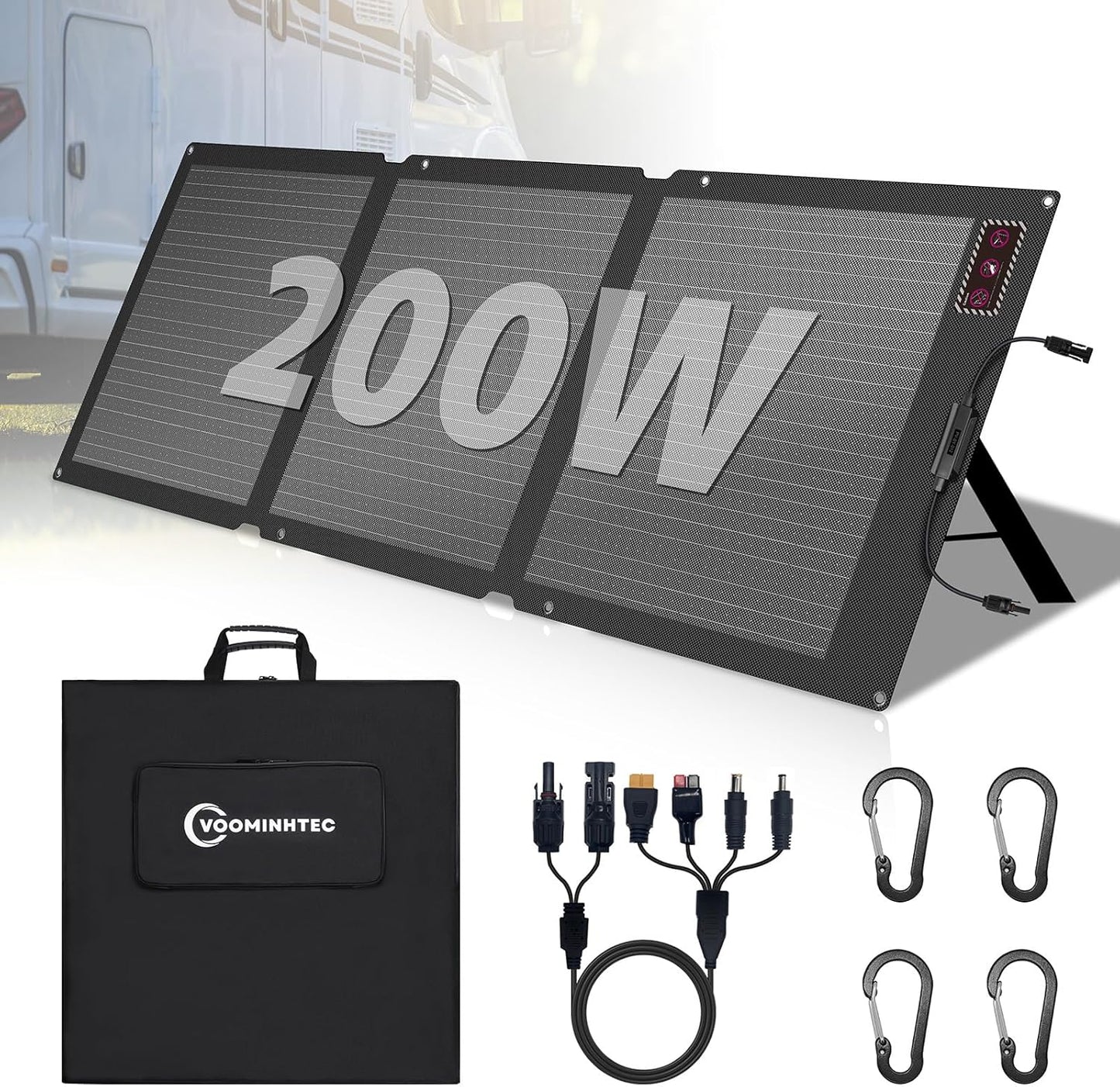 200W Portable Solar Panel for Power Station, 24% High Efficiency ETFE Foldable Solar Panel Charger, IP68 Waterproof, Compatible with Solar Generator for Camping RV Outdoor