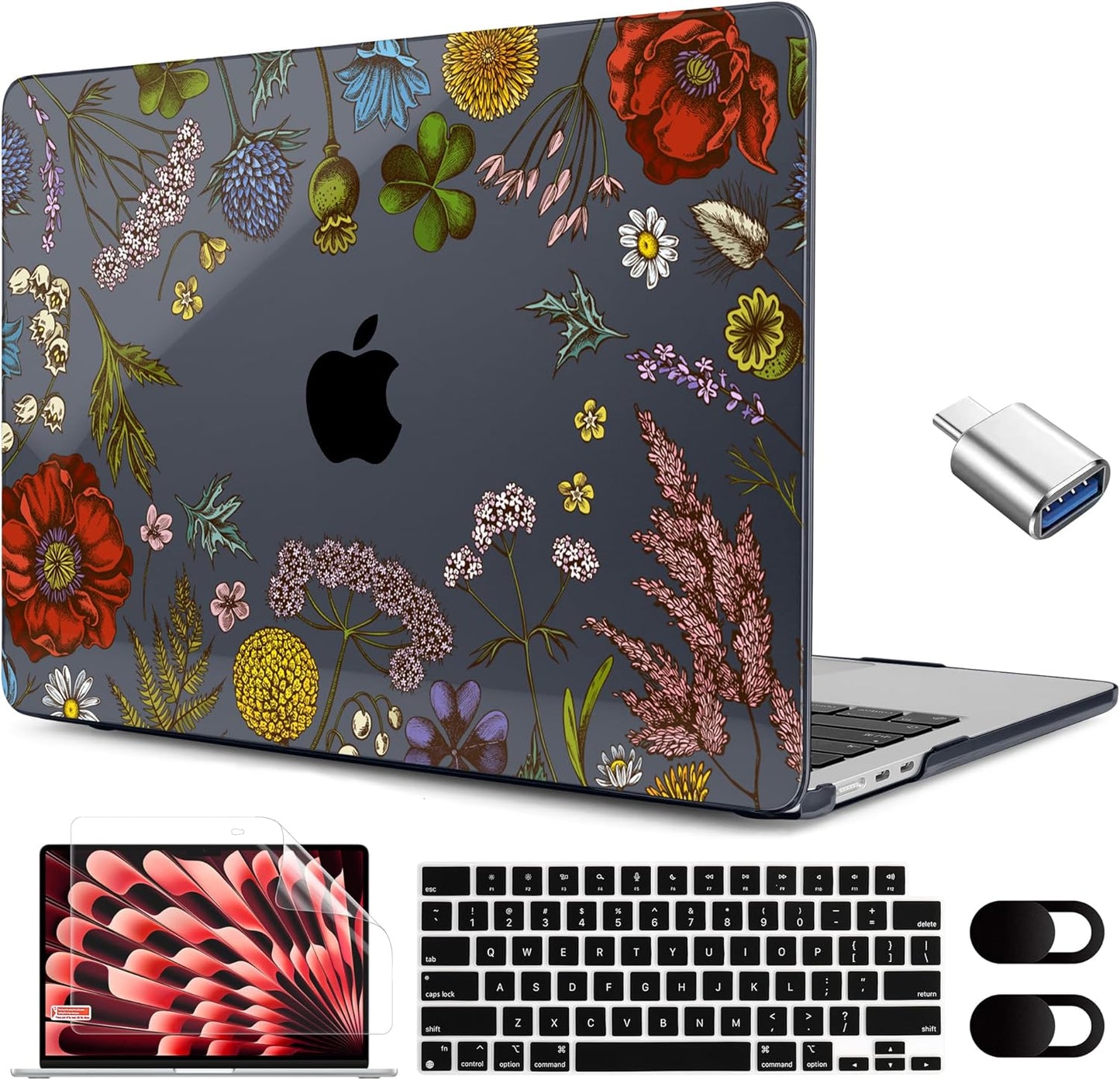 MEEgoodo for M4/M3/M2 MacBook Air 15.3 inch Case 2025 2024 2023, Case Fit Model (A3241/A3114/A2941) for MacBook Air 15 inch, Laptop Hard Shell with Keyboard Cover, Clover