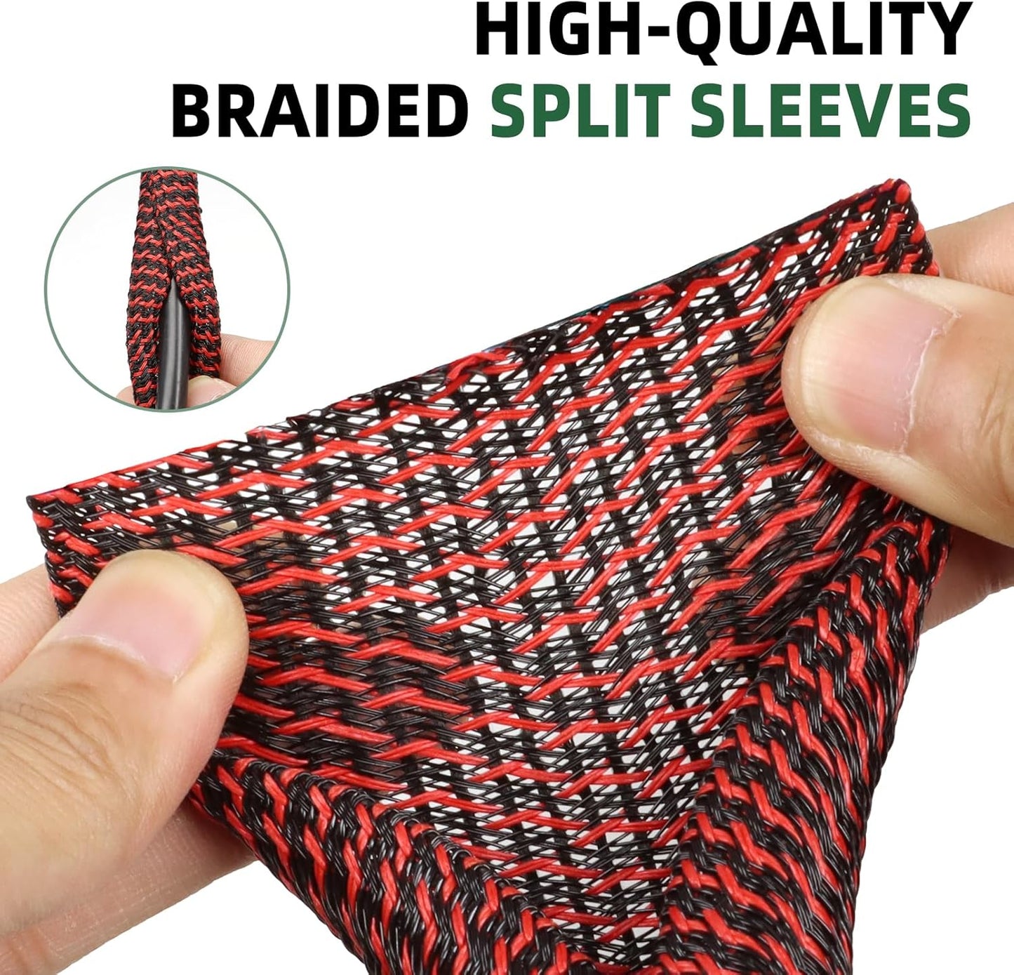 Split Wire Loom Tubing, Cable Protector Sleeve, Braided Cable Management for TV/Computer/Home Theater/Engine Bay, Cord Protectors from Pets No Chew (Red and Black, 3/8"-10ft)