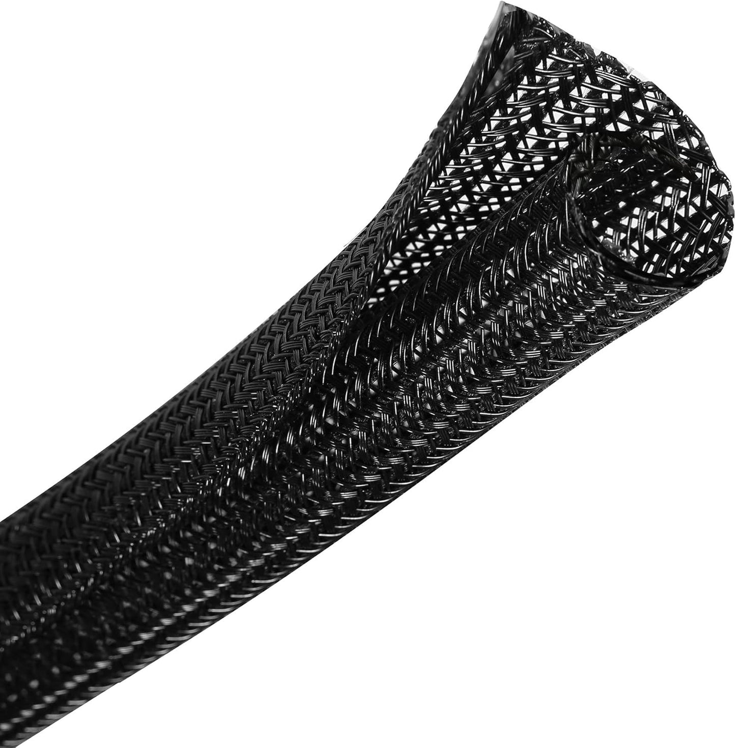CrocSee 25ft - 1 inch Braided Cable Management Sleeve Cord Protector - Self-Wrapping Split Wire Loom for TV/Computer/Home Theater/Engine Bay - Black