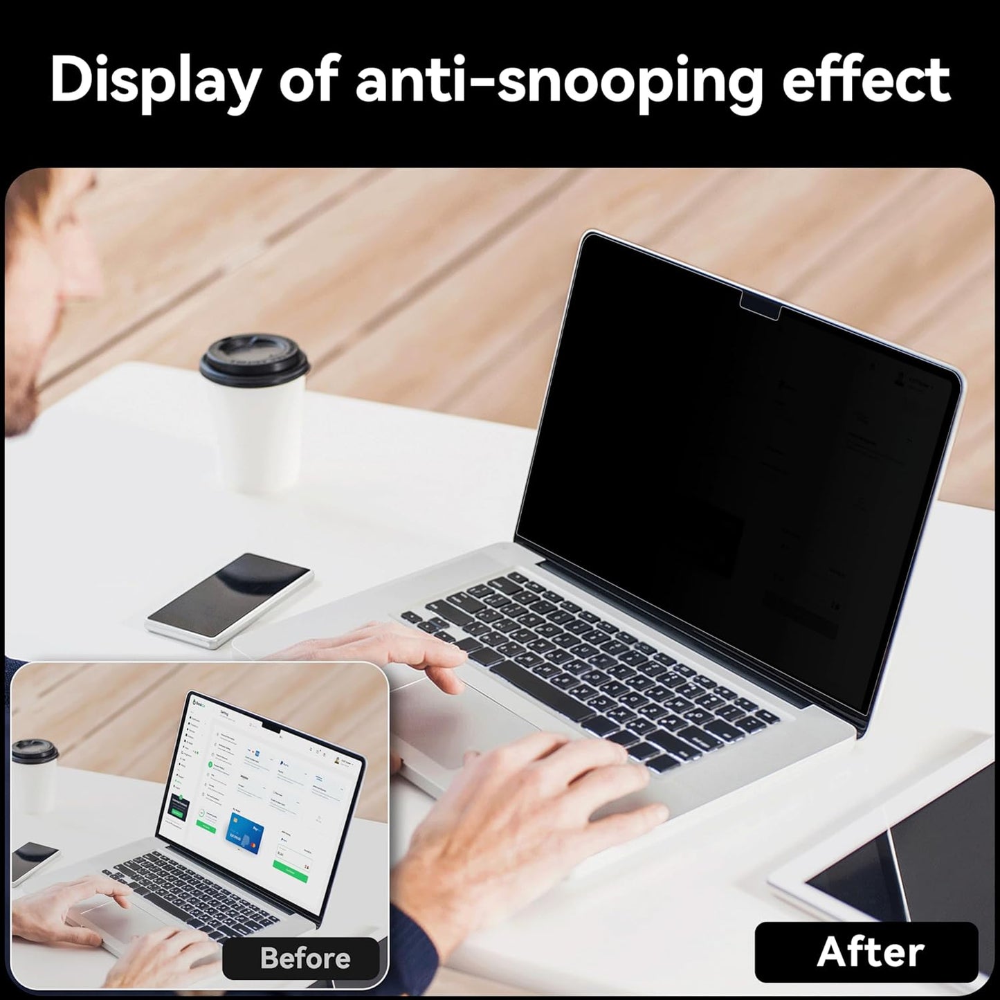 IPROKKO 360° Privacy Screen MacBook Pro 14 inch (2021, 2022, 2023, M1, M2, M3, Pro, Max), Removable Matte Anti Glare Blue Light 14" Mac Scratch Resistant Laptop Screen Protector Filter