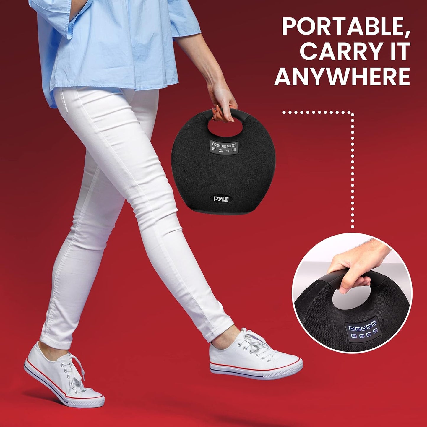 Pyle Wireless Portable Bluetooth Speaker, with Built in Rechargeable Battery, Wireless Microphone, Clear Surround Sound, 220 Watt Waterproof Speaker for Indoor and Outdoor Activities
