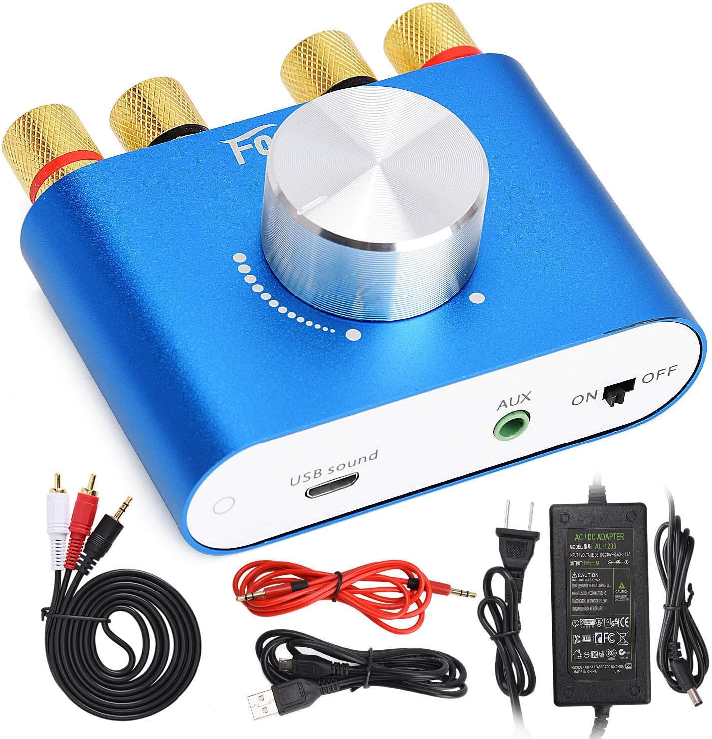 Facmogu F900S 160W Mini Bluetooth 5.0 Power Amplifier, 2 Channel 80Wx2 Stereo Hi-Fi Digital Amp, Portable Wireless Audio Receiver Sound Speaker Amplifer, AUX/USB/Bluetooth Input & 12V Power Supply