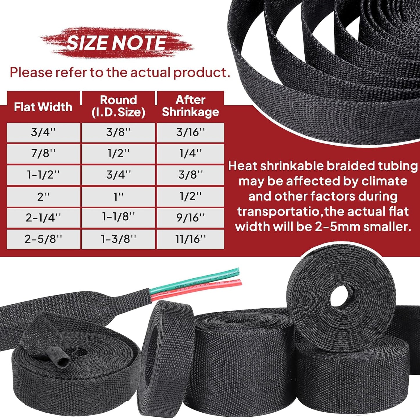 Heat Shrinkable Braided Sleeving 2:1 Ratio- Abrasion Protection Flexibility Wiring Harness Cable Sheath (1" ID, 16ft)