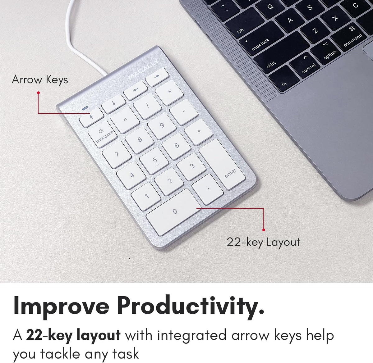 USB C Wired Number Pad for Mac - 10 Key USB Keypad, Type C Numeric pad, Number Keypad for Keyboard and Number Pad for Laptop, MacBook Pro/Air, iMac, and PC - 5ft Cable Numpad - Silver Keypads