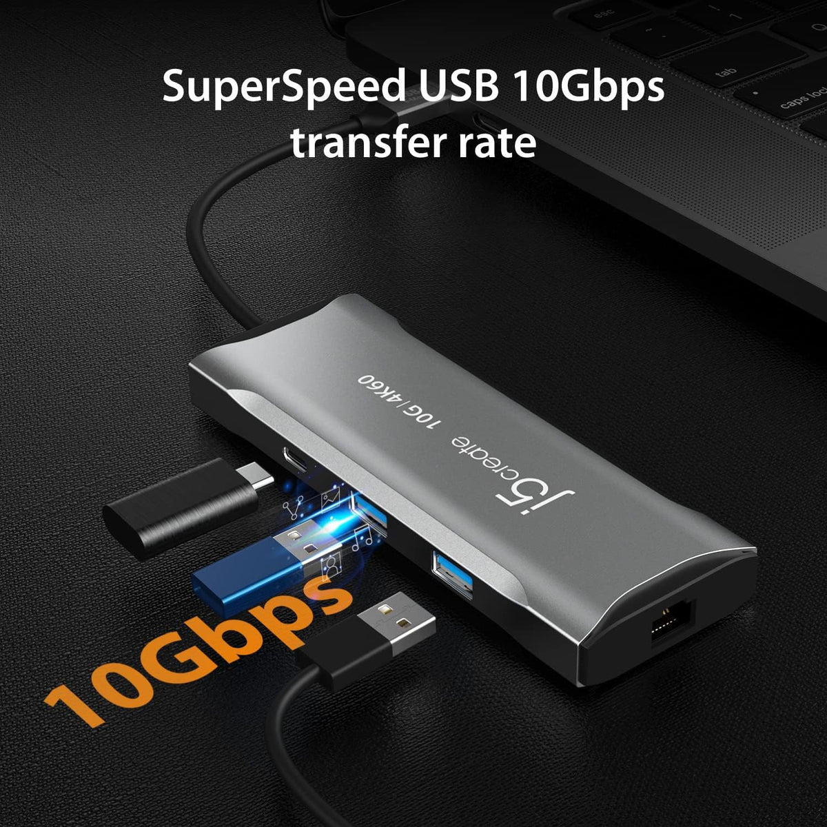 j5create Laptop Docking Station, 9-in-1, 4K60Hz HDMI, USB-C 10Gbps, 2 USB-A 10Gbps, 100W PD with USB-C 5Gbps, Ethernet, SD 4.0 Card Reader, for MacBook, XPS, Surface Pro (JCD393)