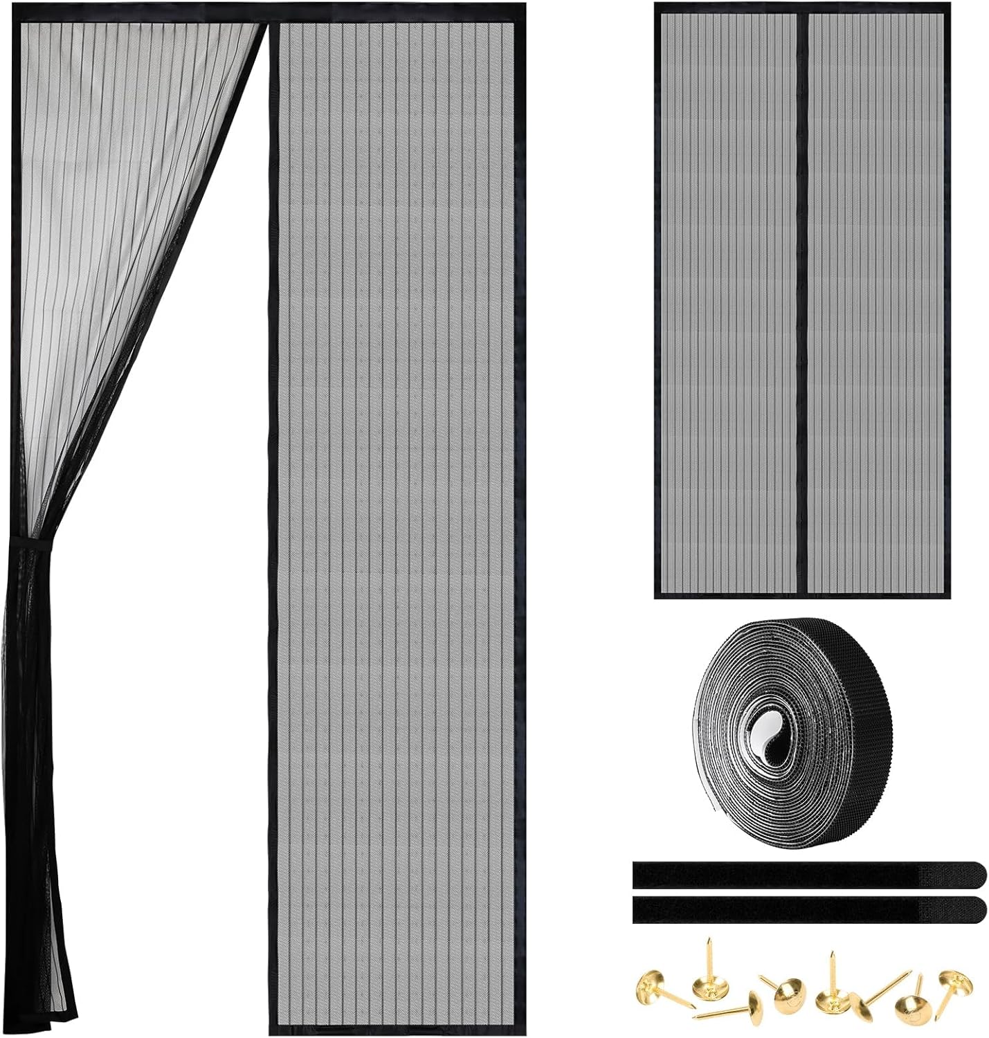Magnetic Screen Door - Self Sealing, Heavy Duty, Hands Free Mesh Partition Keeps Bugs Out Let Breeze in- Pet and Kid Friendly - Keep Open Feature (Black, Fit Door Size 48 x 80 Inch)