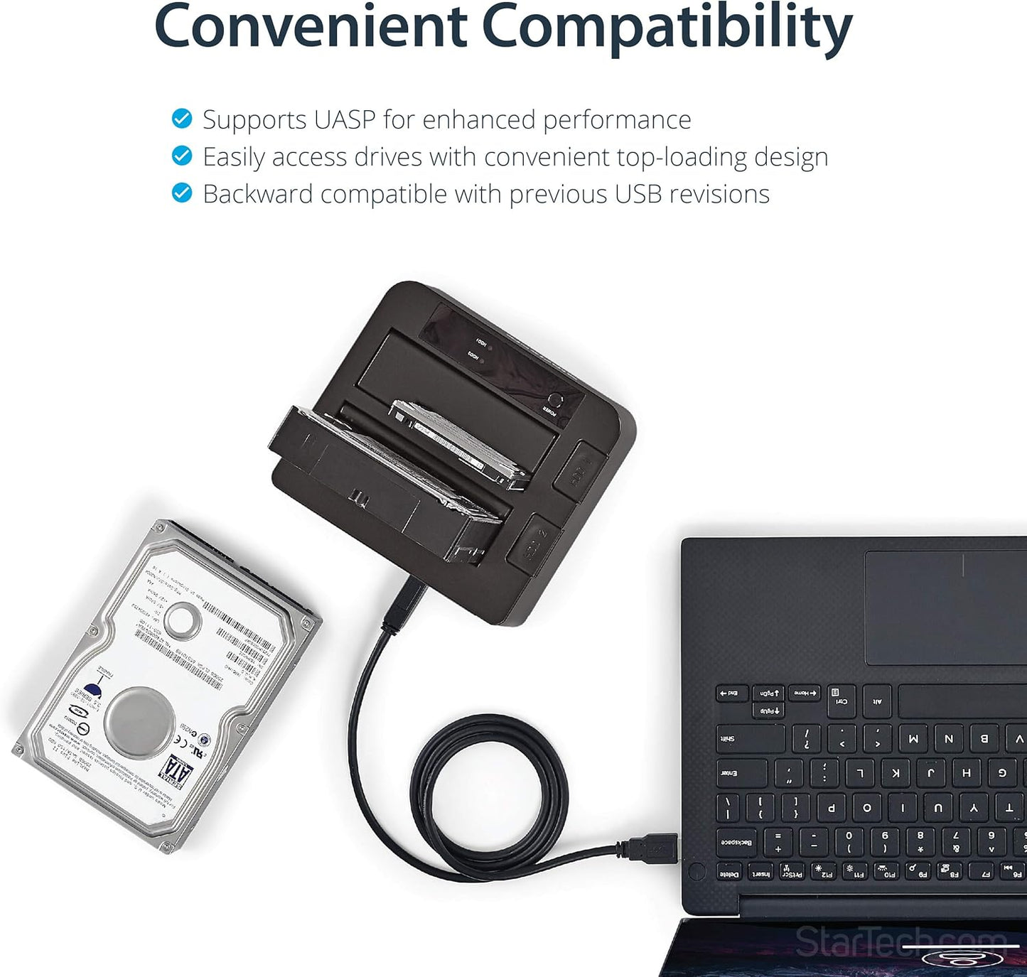 StarTech.com Dual-Bay USB 3.1 to SATA Hard Drive Docking Station, USB 3.1 (10 Gbps), External 2.5/3.5" SATA I/II/III, SSD/HDD Docking Station, Hot-Swap Hard Drive Bay, Top-Loading (SDOCK2U313)