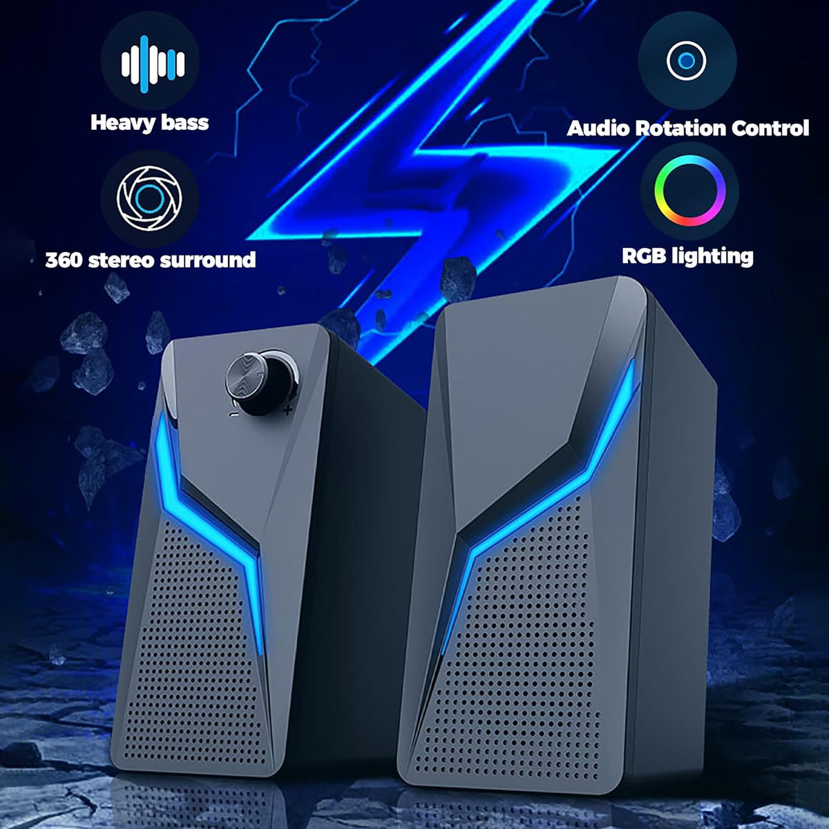 ROSON Computer Speakers, PC Gaming Speakers with Enhanced Bass and Volume Control, Stereo 2.0 USB Powered 3.5mm Aux Multimedia Speakers for Laptop/Desktop/Tablets/Phone