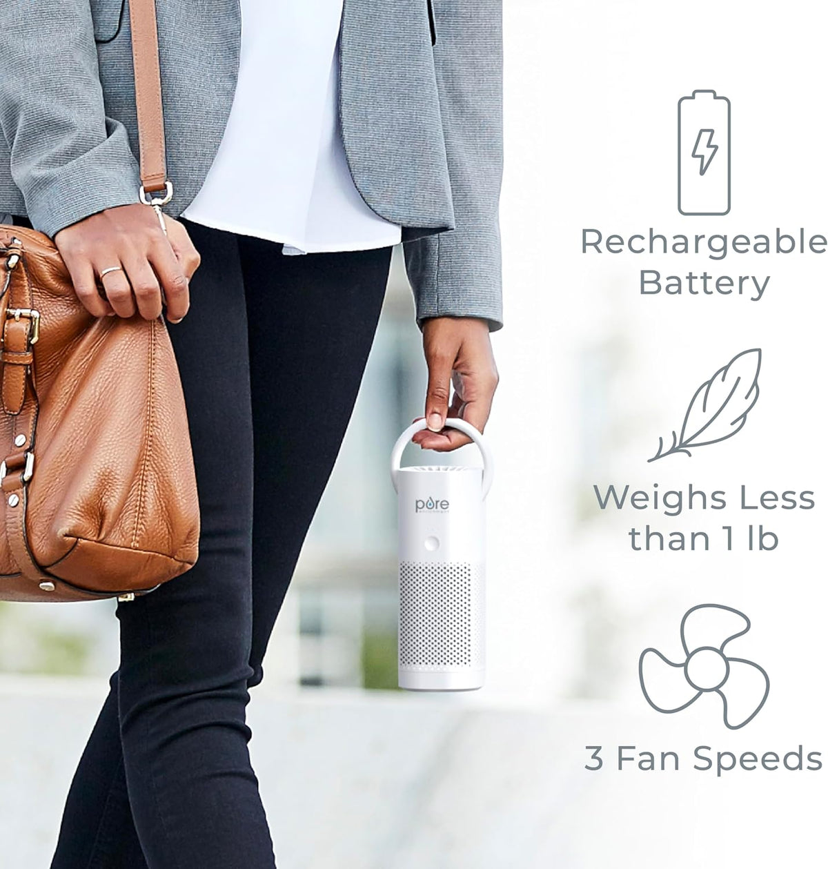 Pure Enrichment PureZone Mini Portable Air Purifier - Cordless True HEPA Filter Cleans Air & Eliminates 99.97% of Dust, Odors, & Allergens Close to You - Cars, School, & Office (White)