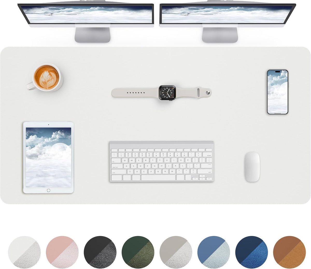 AFIING Leather Desk Pad Protector,48"" x 23""Large desk mat,Office Desk Mat, Non-Slip PU Leather Desk Blotter,Mouse pad,Waterproof Keyboard mat for Office/Home/Decor (Ivory white)