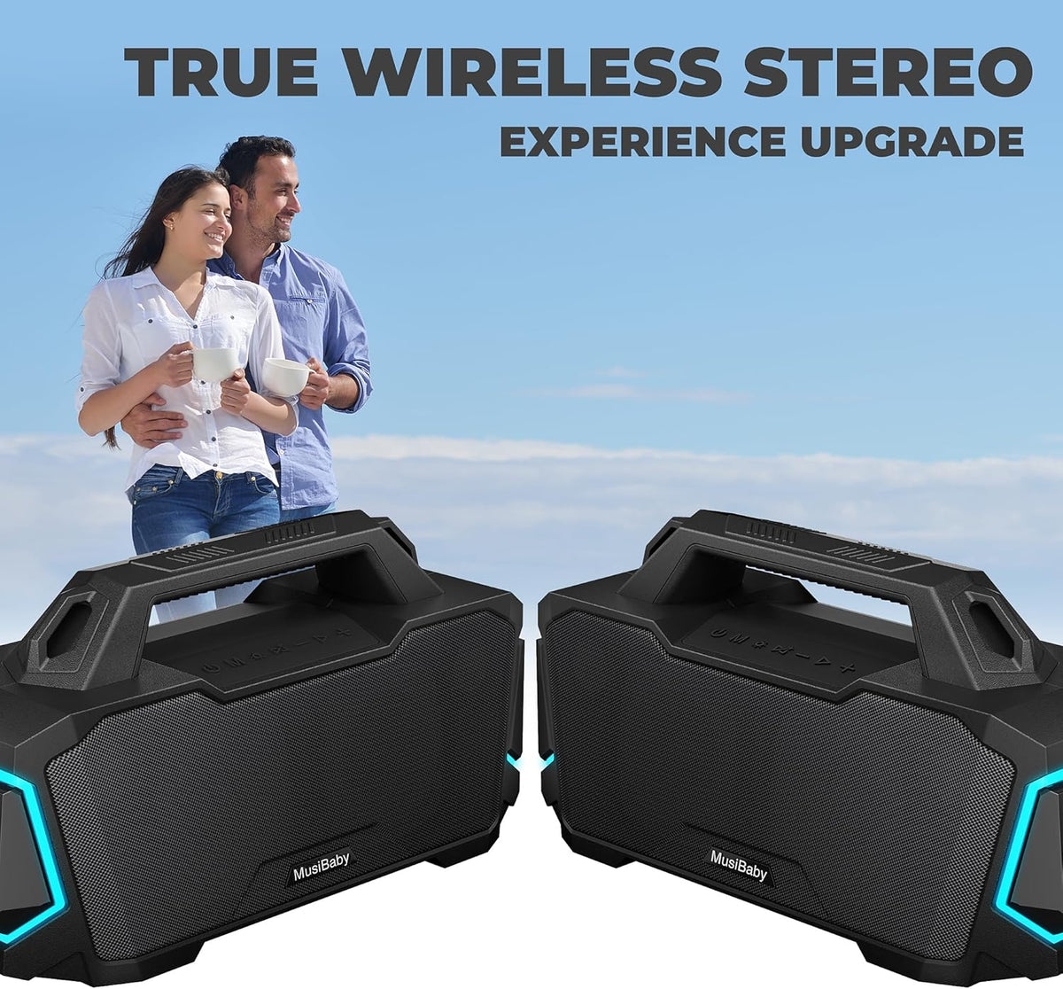 Bluetooth Speaker,Musibaby M1 Portable Bluetooth Speakers:Loud Stereo Sound with Subwoofer,Deep Bass,IPX6 Waterproof,Wireless Speaker with BT5.3,Dual Pairing,20H+ Playtime for Outdoor,Beach(Blk)