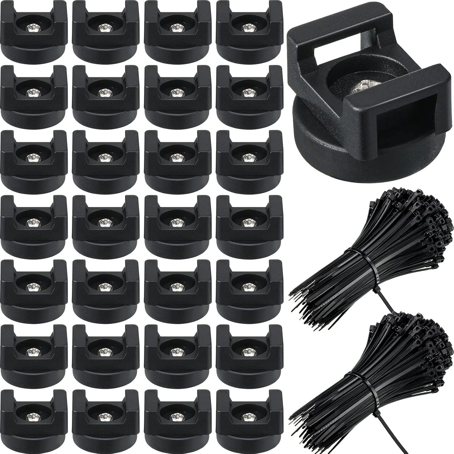 Yookeer 250 Pieces Magnetic Zip Tie Mount Multipurpose Cable Holder Magnets Magnetic Wire Management Bases with Heavy Duty Zip, Mount Nylon Cable Ties in Total (22 mm)