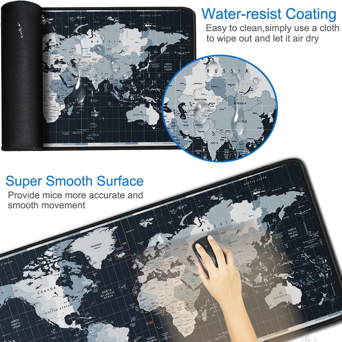 Large Gaming Mouse Pad with Stitched Edges, 31.5x15.7 in Extended Computer Keyboard Mouse Mat, Water Resist Non-Slip Mousepad Rubber Base Long XXL Desk Mousepad for Work & Gaming, Home, Map