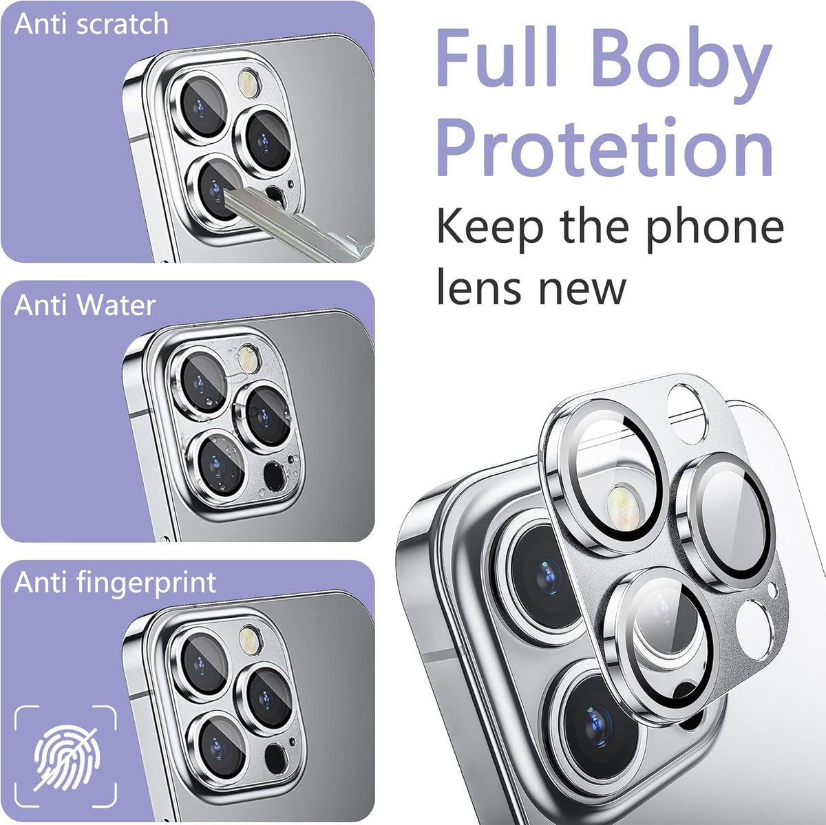 2 Pack Camera Lens Protector for iPhone 13 Pro/iPhone 13 Pro Max,[Not Easy to Breakn ] AR Tempered Glass Strong Adsorption Metal Camera Cover Screen-Silvery