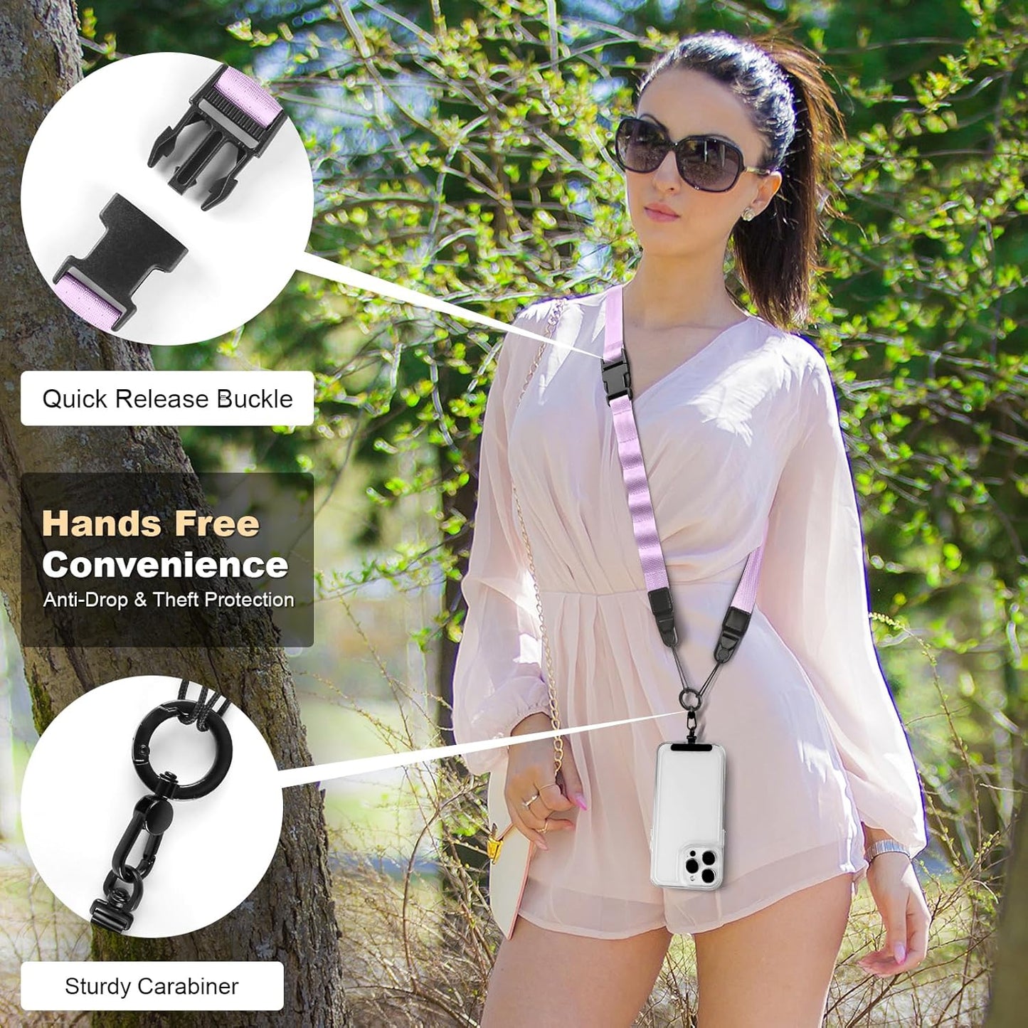 Adjustable Crossbody Phone Lanyard, Universal Phone Wrist Strap and Phone Neck Strap with Tether Tab, Phone Lanyard with Quick Release, Suitable for iPhone and Most Smartphones, Light Purple