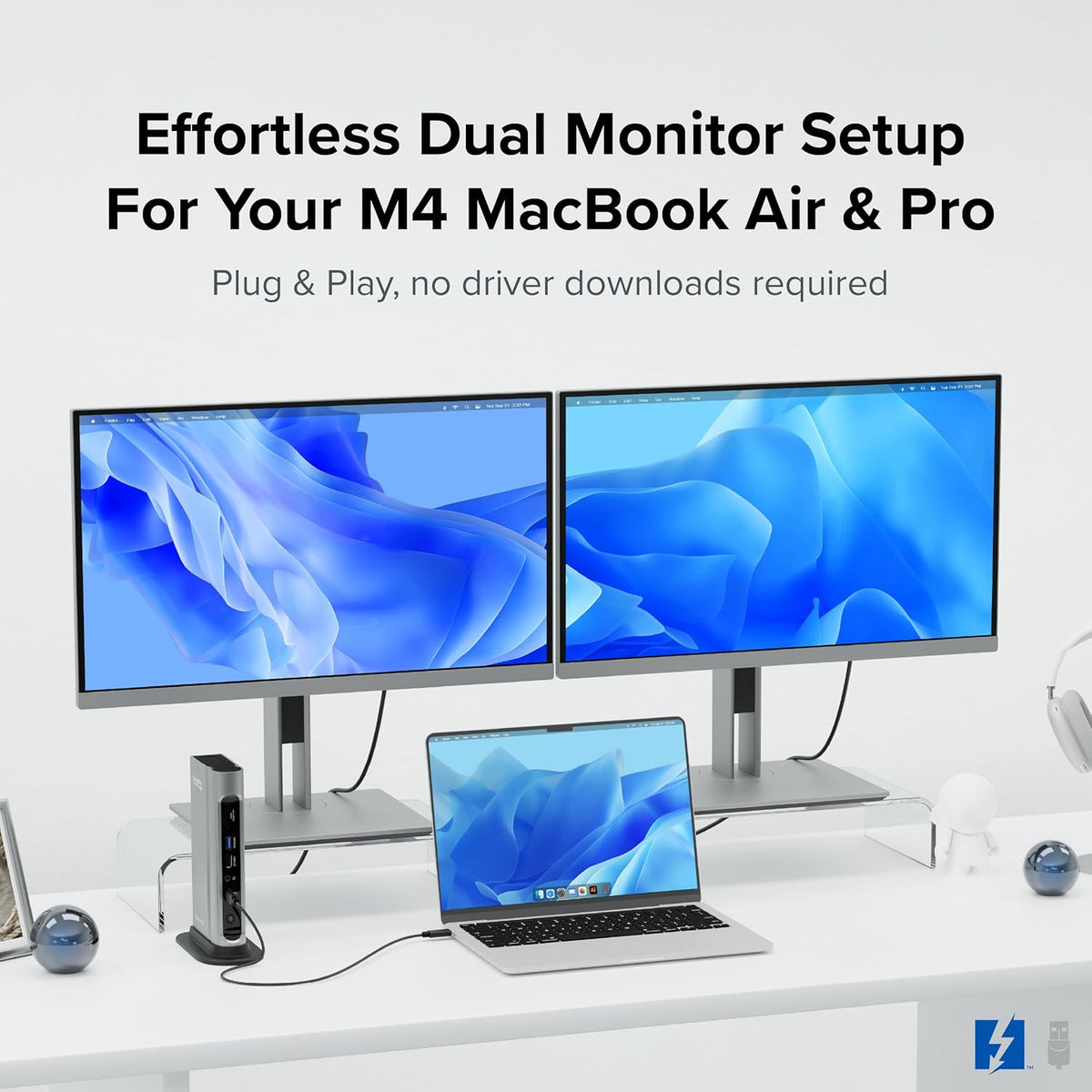 Plugable 16-in-1 Thunderbolt 4 Dock – Dual 4K Monitors for M4 MacBook Air/Pro, 100W Charging, 2X HDMI, 2X DisplayPort, 2.5G Ethernet, 7X USB, MicroSD/SD Card Reader, Audio, Windows & USB4 Compatible