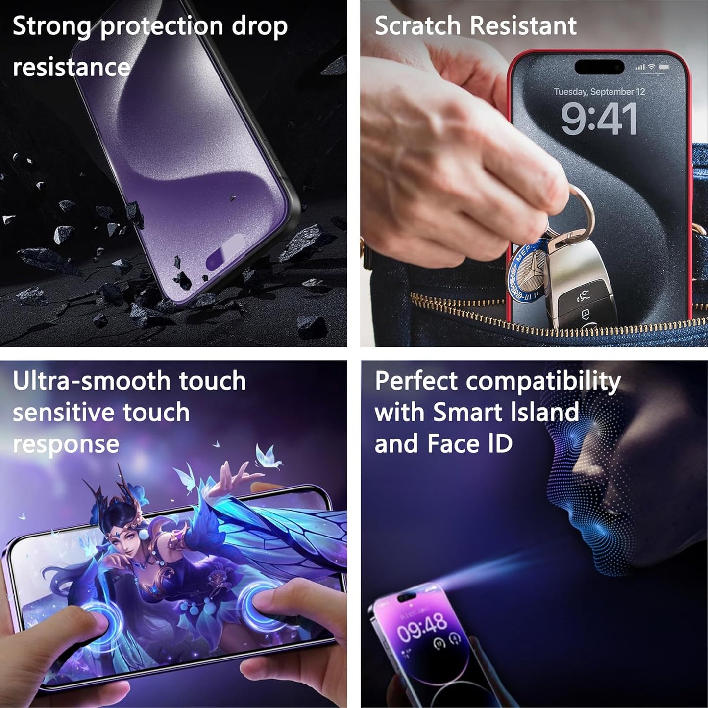 2 Pack Anti Blue Light Matte Screen Protector for iPhone 16 Pro, 9H Tempered Glass, Full Coverage, Anti-Fingerprint, Auto Dust-Elimination, No Bubble, Easy Installation