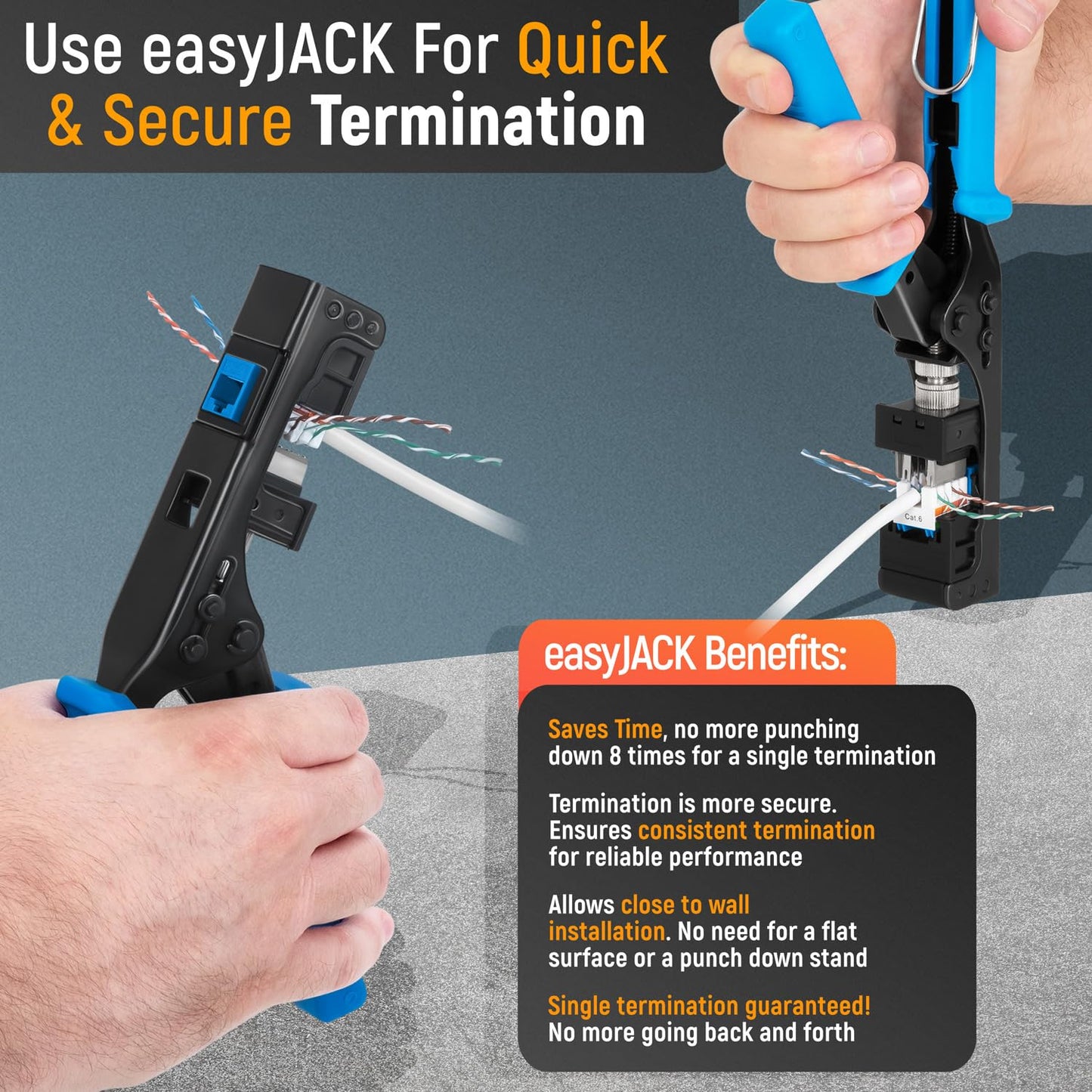 Everest 90° Angled RJ45 Cat6 Keystone Jacks 100-Pack in Blue - Slim Profile Female RJ45 Connectors - Cat 6 Keystone Jack - Compatible with 90° Angled Speed Termination Tool - easyJACK (B094WB91H3)