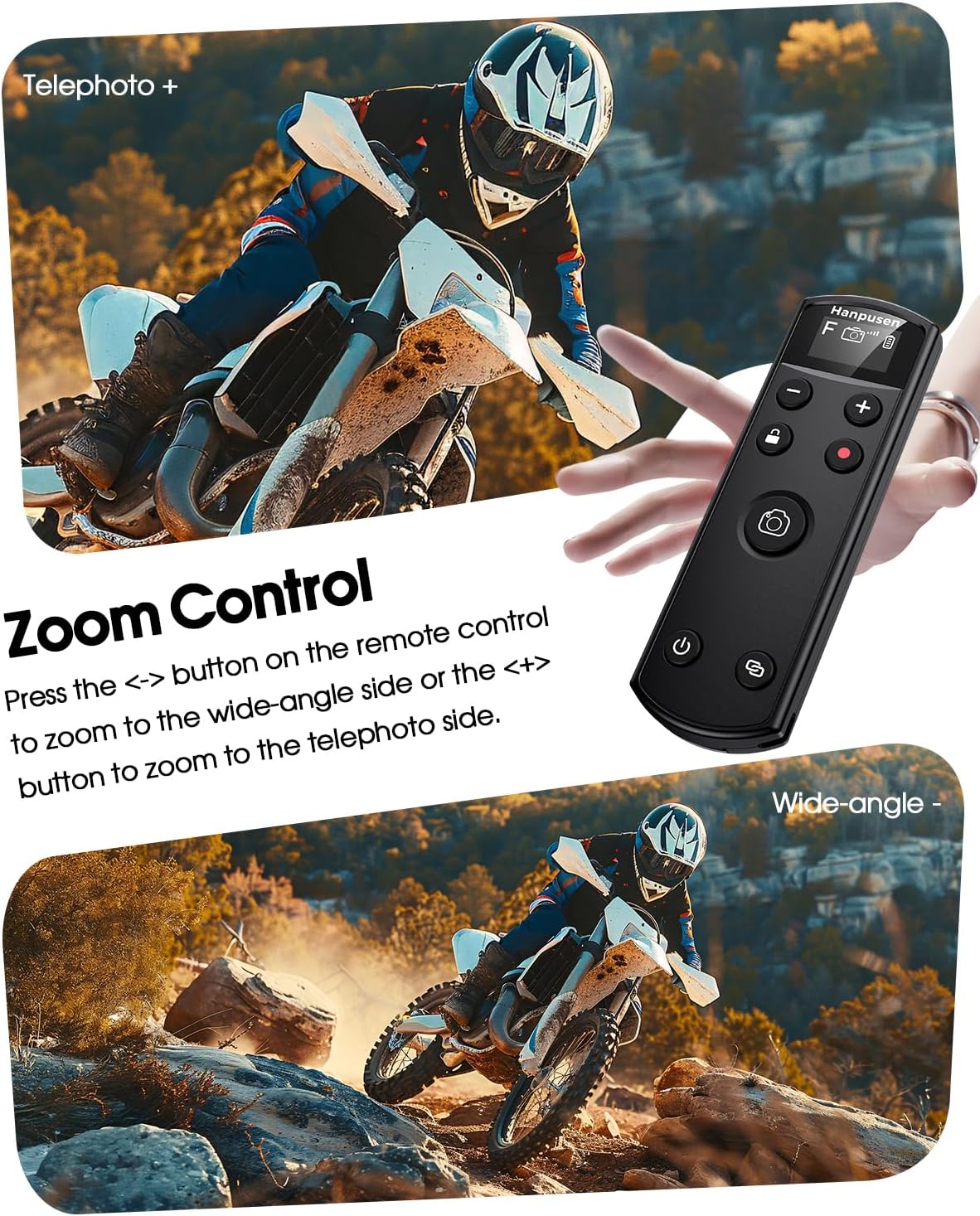 for Fujifilm Camera Remote Control, Hanpusen Rechargeable Wireless Shutter Release with OLED Screen for Fujifilm X100 VI/X-M5/X-T30 II/X-E5/X-T5/X half/X-H2S/X-T30/X-T4/X-T3/X-S20/X-S10/X-T50/X-H2