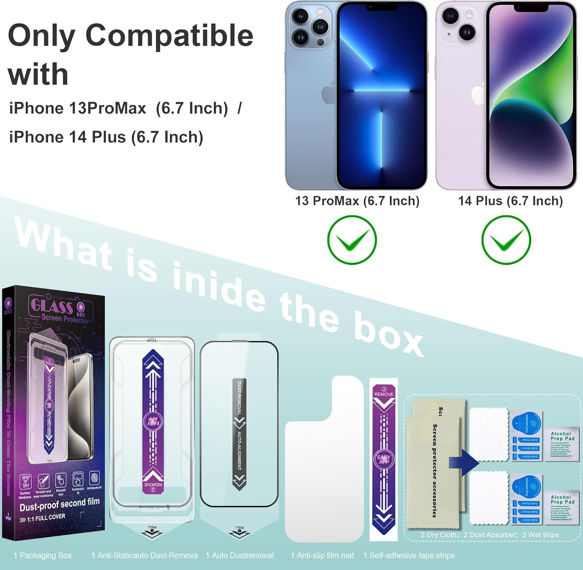 2 Pack Screen Protector Tempered Glass for iPhone 12 Pro Max 6.7-Inch Auto Dust Removal, No Bubbles, High Definition Clear, Easy Installation