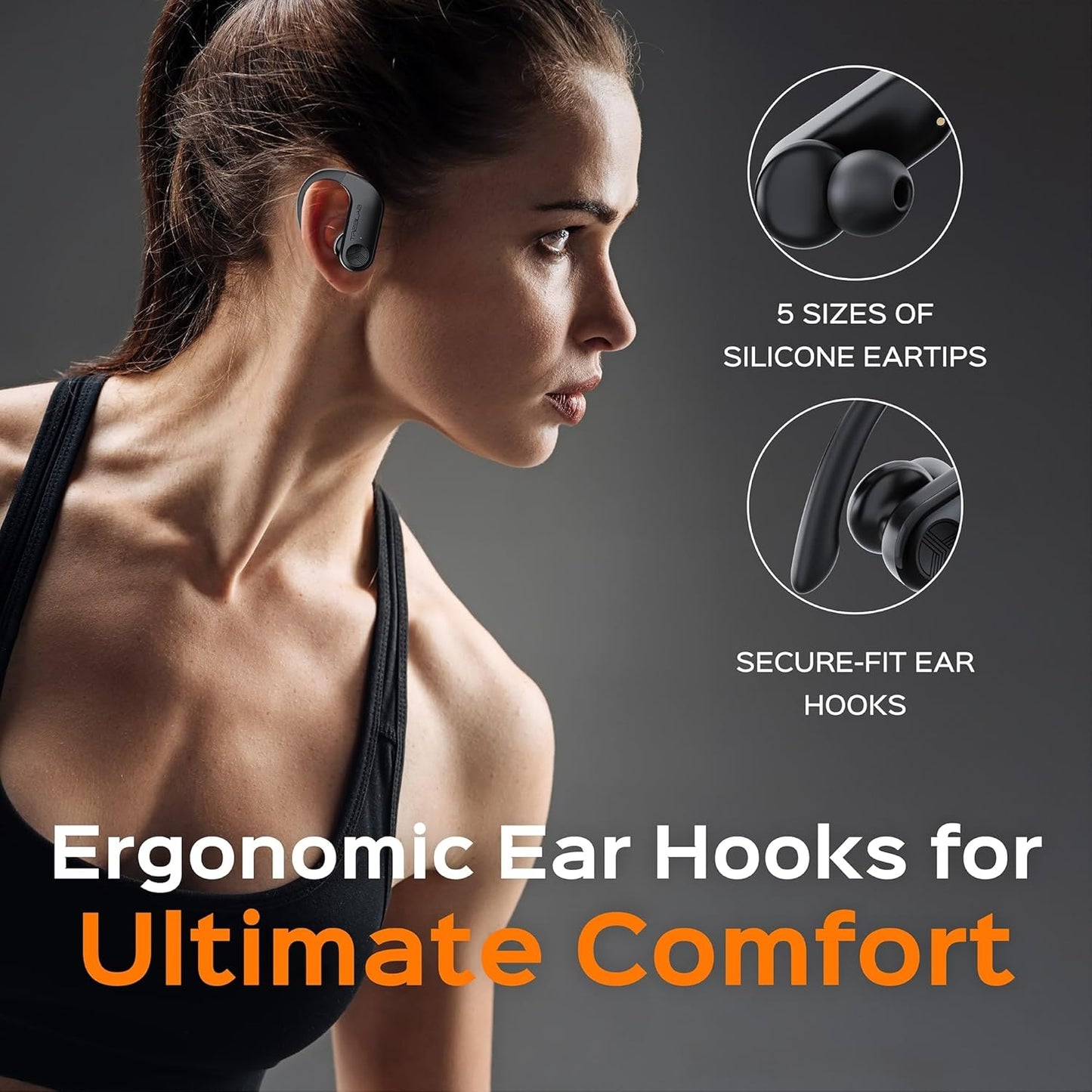 TREBLAB X3 Pro - Workout True Wireless Earbuds, Comfortable Earhooks, Bluetooth 5.3, Punchy Bass, Noise Isolation, 145H Playtime, IPX5 Waterproof, Sweatproof, 2 Mics for Calls, Sport Bluetooth Earbuds