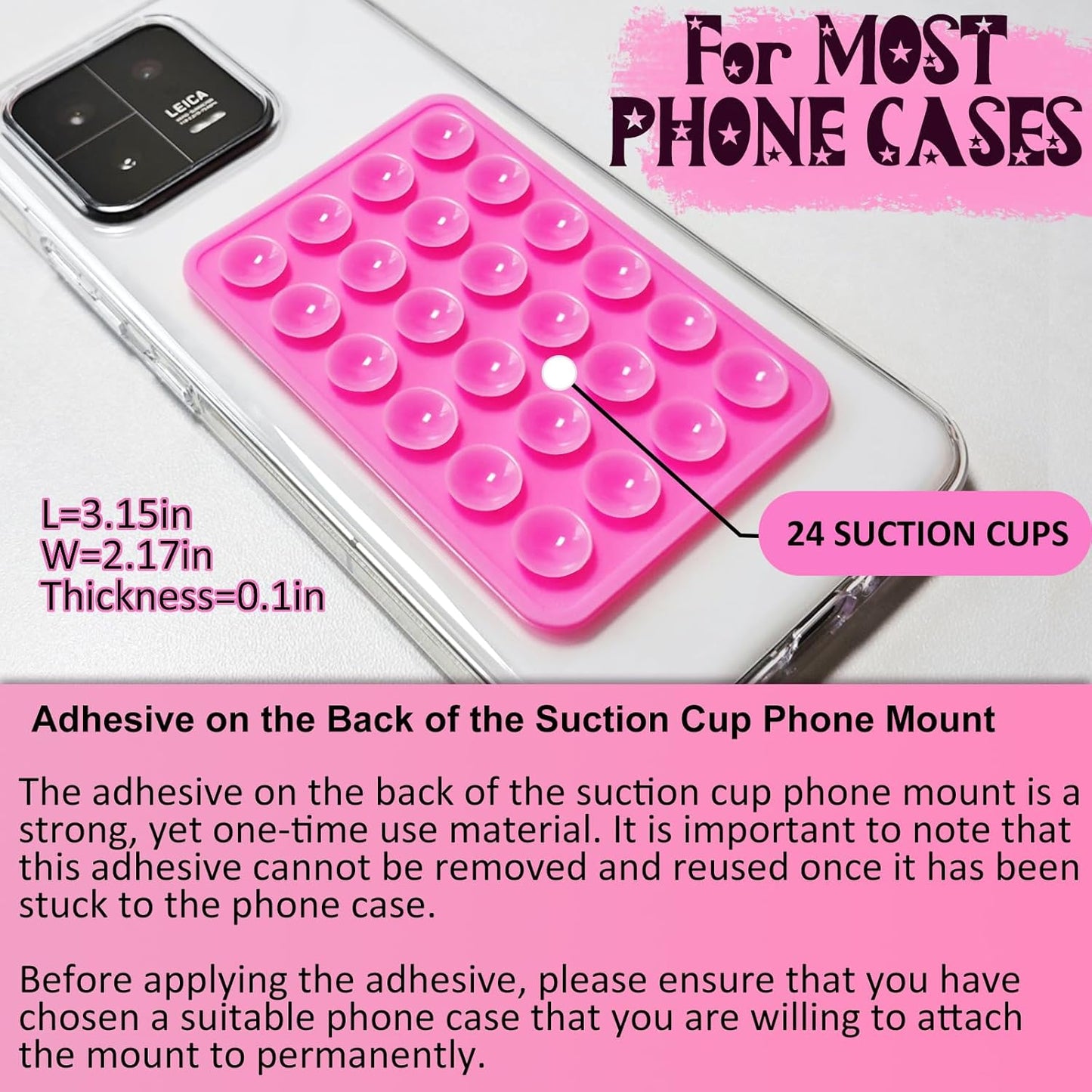 2 Pack Silicone Suction Phone Case Mount, Silicon Adhesive Phone Grip for Smartphones, Hands-Free Mirror Shower Phone Holder for Selfies, Tiktok Videos (LightPink&Translucent)