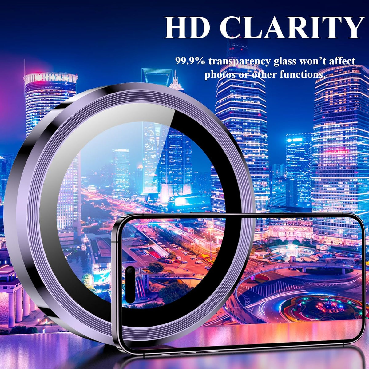 YWXTW Designed for iPhone 14 Pro Max Camera Lens Protector, for iPhone 14 Pro Camera Lens Protector, Individual Metal Anti Scratch HD Clear Case Friendly Tempered Glass Camera Cover, 1 Set (Purple)